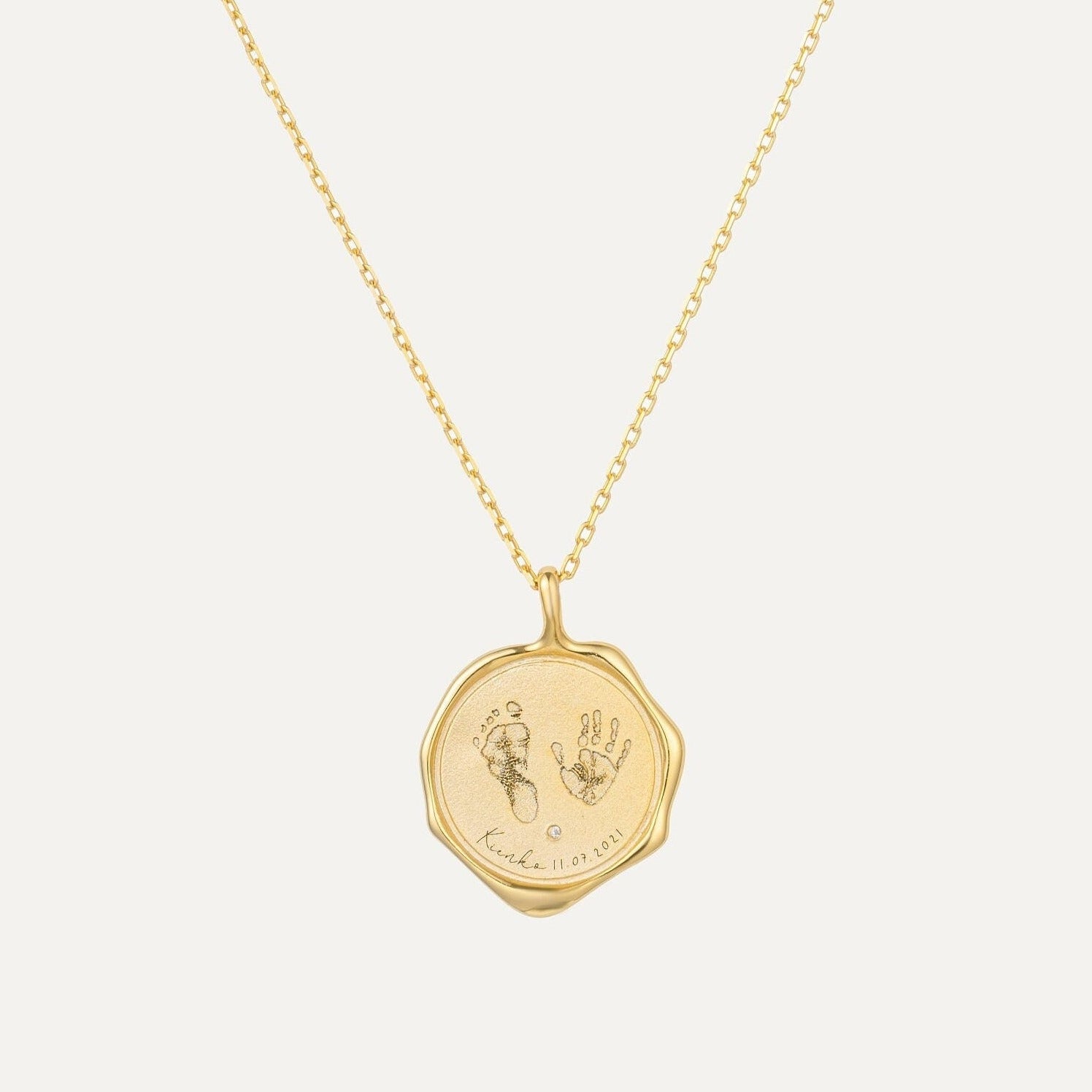 Baby Hand and Foot Print Gold Wax Seal Pendant