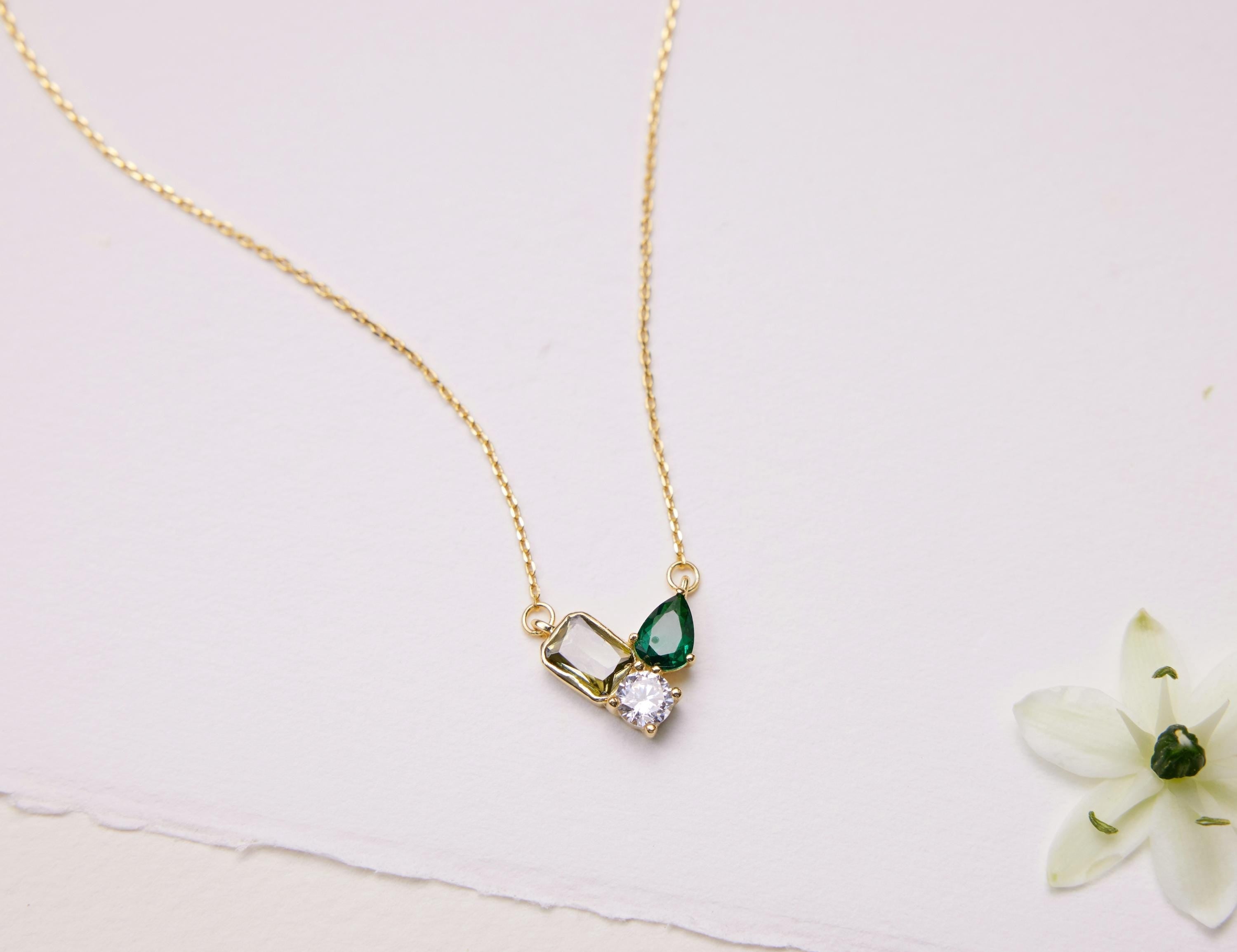 EcoPhilia personalized three birthstone necklace