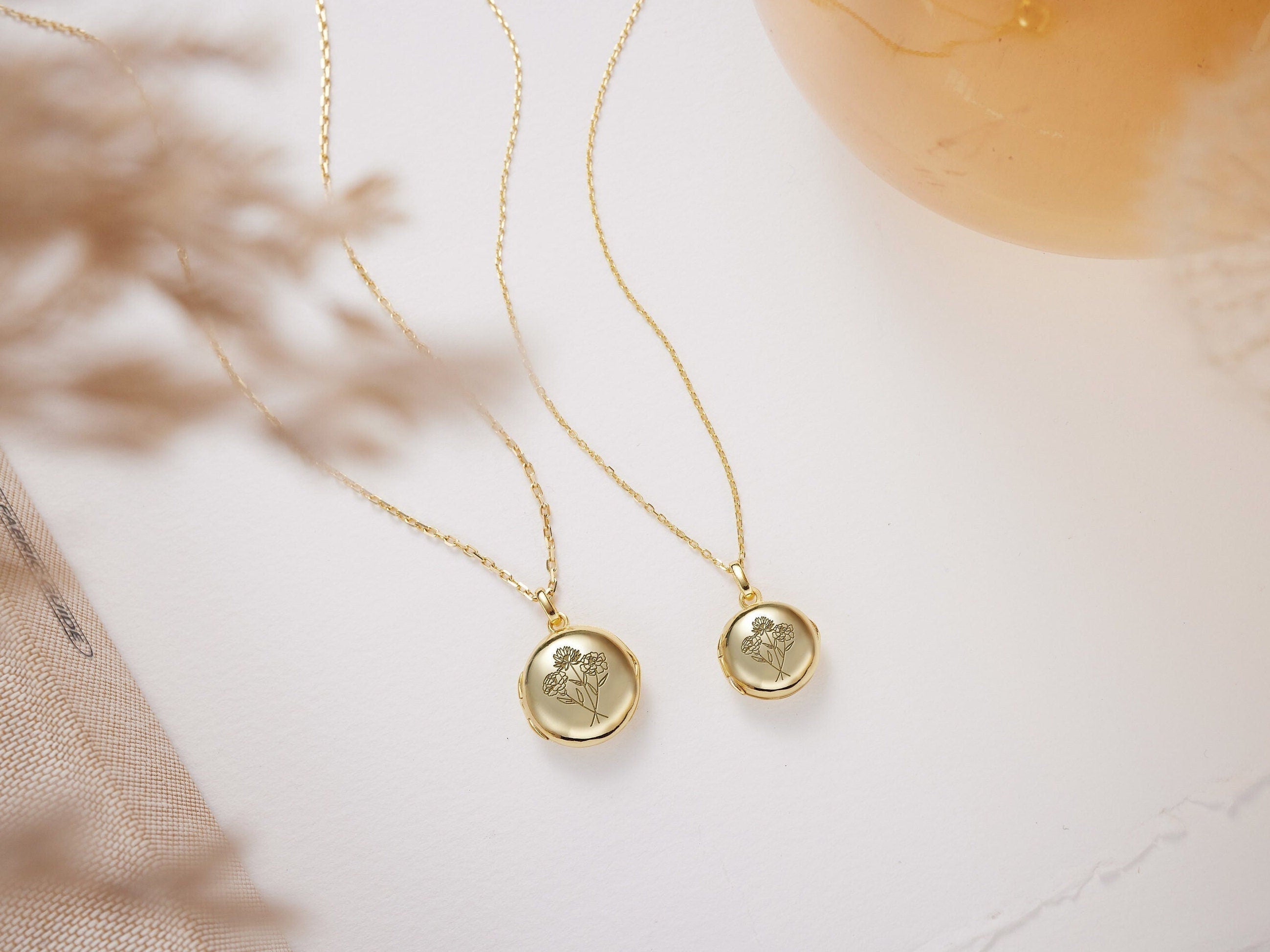 Birth Flowers Bouquet Circle Locket Necklace featured in Unlock the Secret Meaning of Birth Flowers: Personal Symbolism and Modern Insights for Your Everyday Life