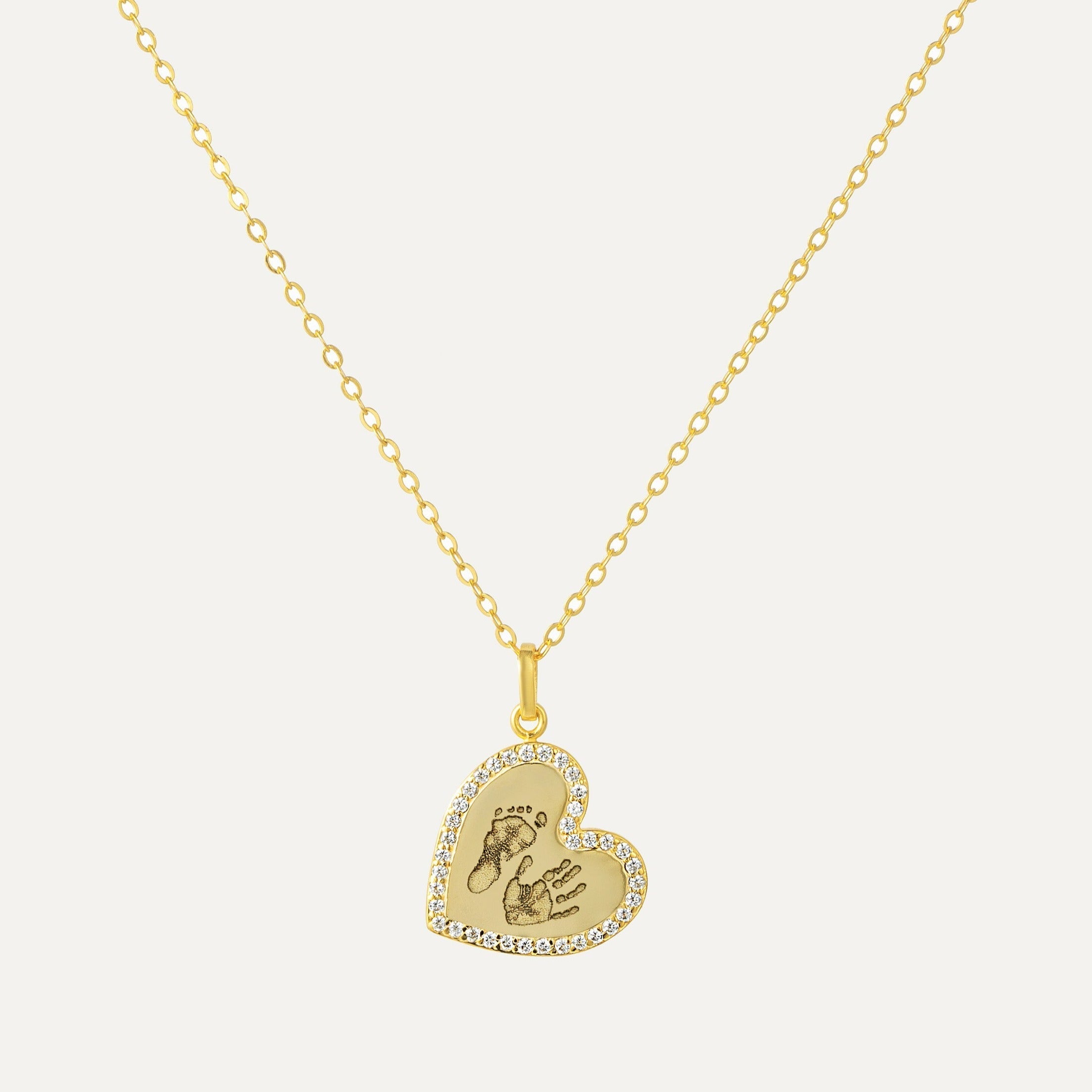 Custom Heart Necklace – Personalized Charm Necklace with Hand Print Jewelry featured in Anniversary Gift for Wife: Jewelry by Year