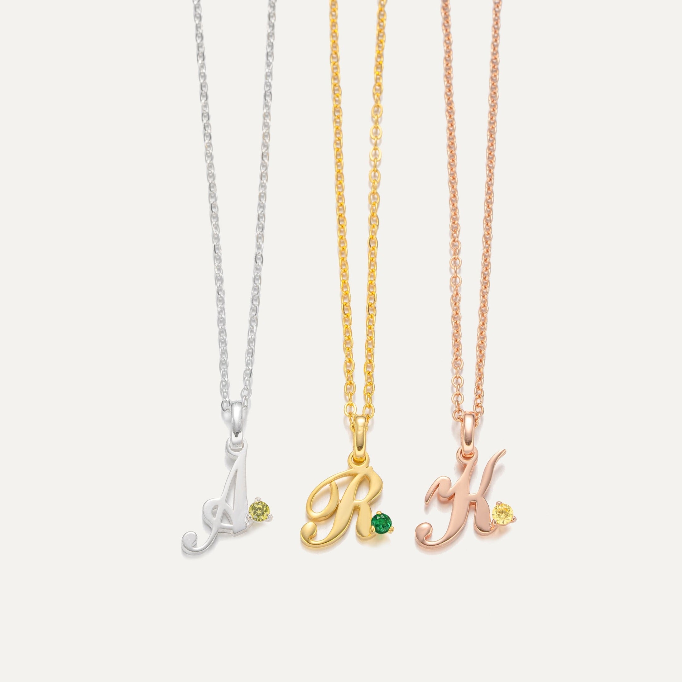 Initial with Birthstone Alphabet Necklace featured in Back-to-School Jewelry Gifts for Daughters