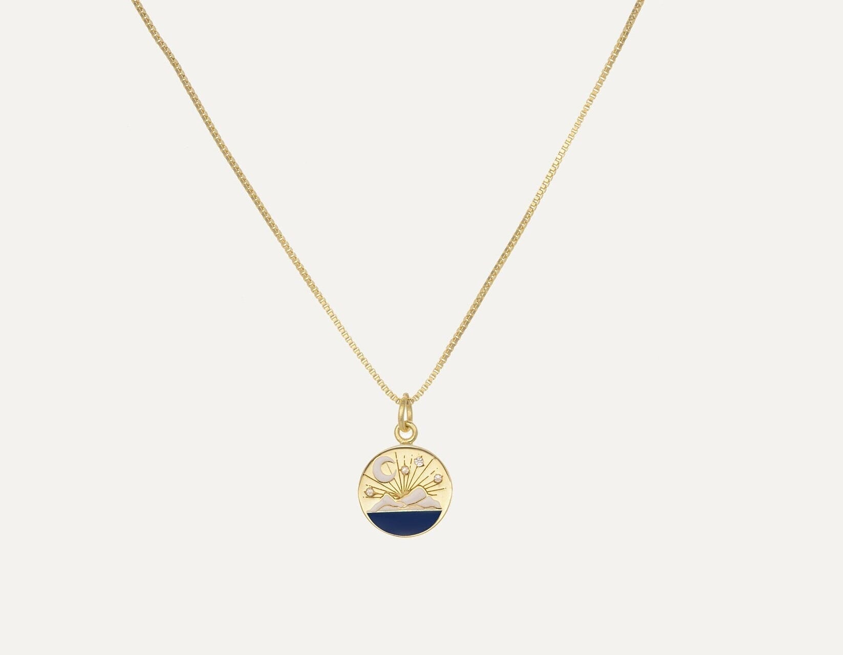 Moon Mountain Ocean Spinner Necklace featured in New Home Gift Jewelry: Coordinates and Keys