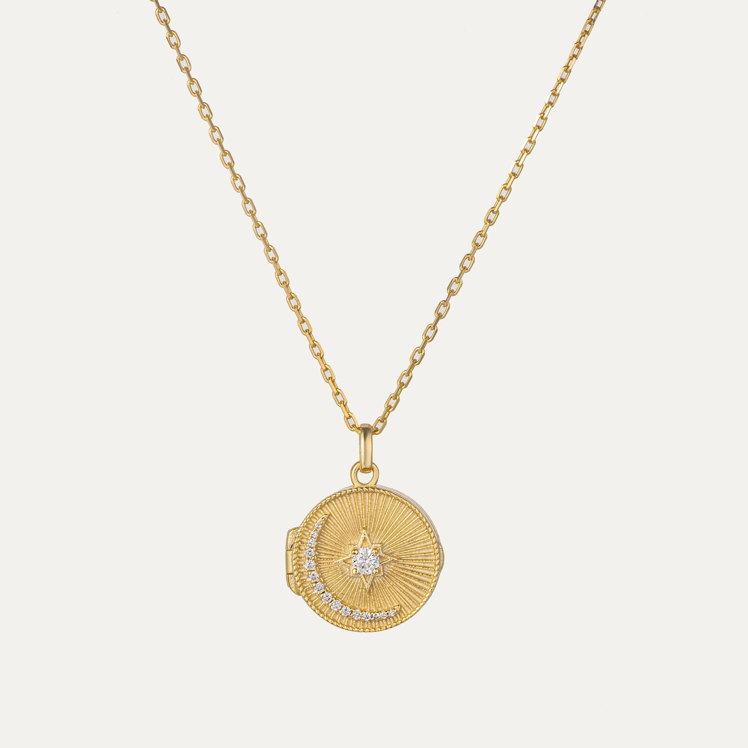 EcoPhilia Northern Star Moon photo locket necklace with celestial details