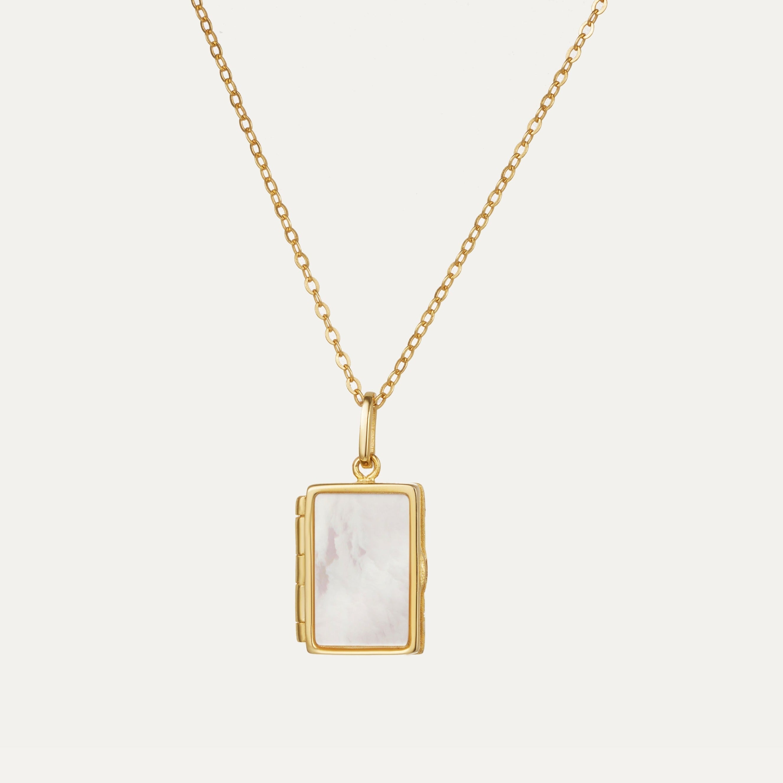 EcoPhilia mother of pearl book locket necklace
