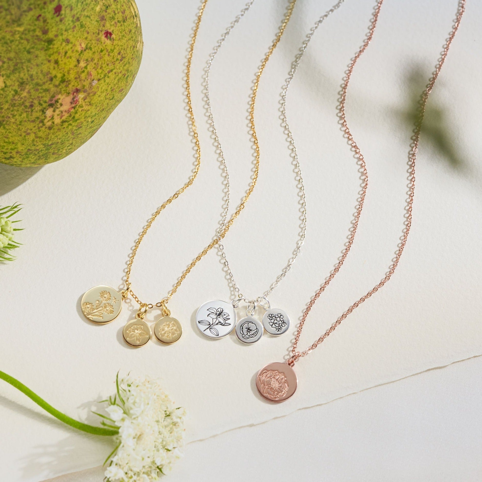 Birth Flower Disc Necklace.