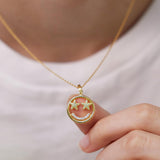 Star Eyes Emoji Necklace - Smiley Face Pendant With Pavé CZ Stars