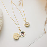 Mother Of Pearl Locket - Northern Star Engraved Photo Locket Necklace