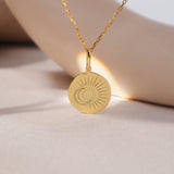 Moon Sunburst Necklace - Personalized Engraved Sterling Silver