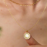 Hexagon Initial Necklace - Pavé Diamond Pendant