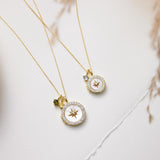 Mother Of Pearl Locket - Northern Star Engraved Photo Locket Necklace