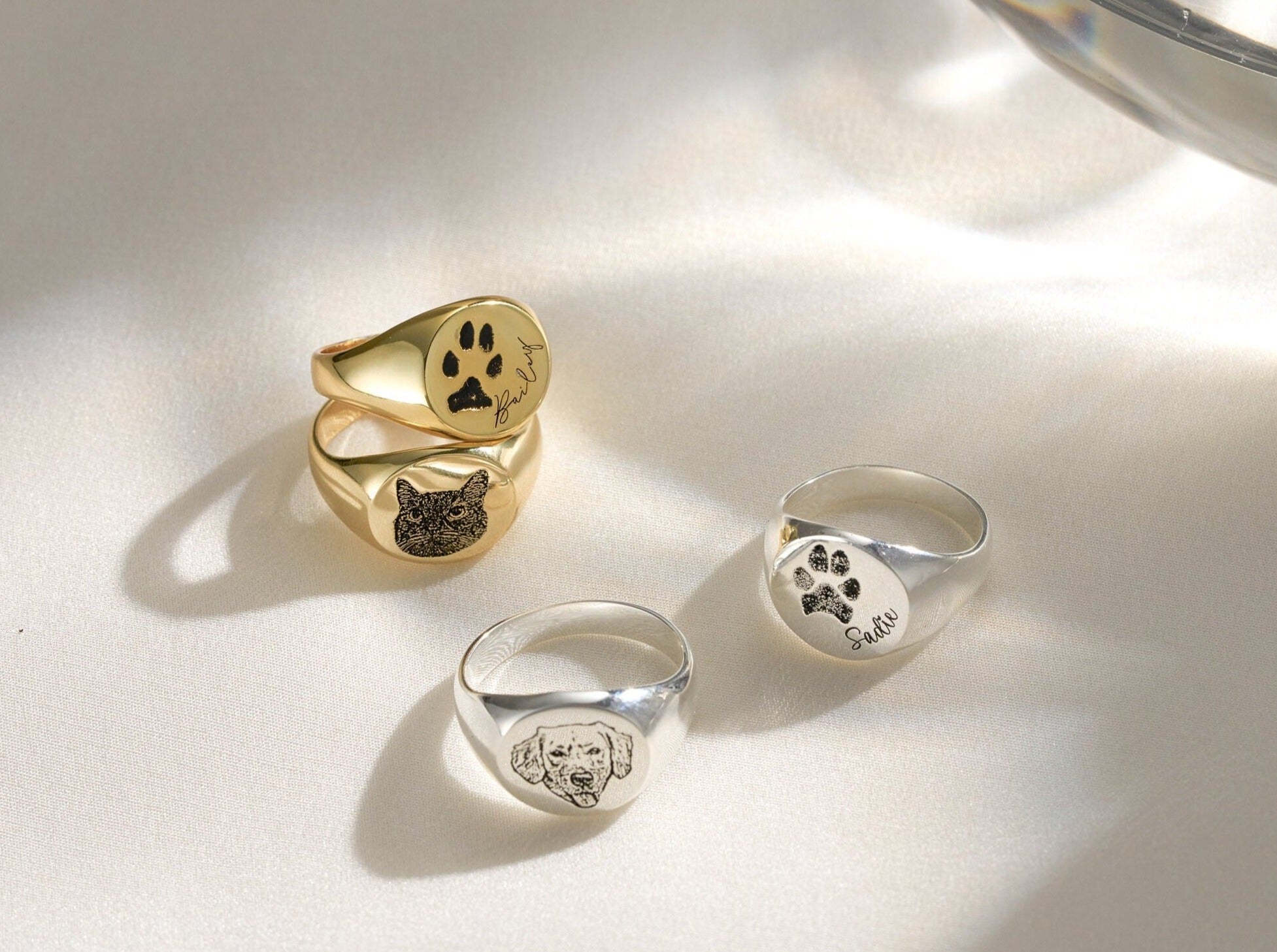 Actual Pet Paw Print Signet Ring-Jewelry > Rings > Statement Rings-EcoPhilia