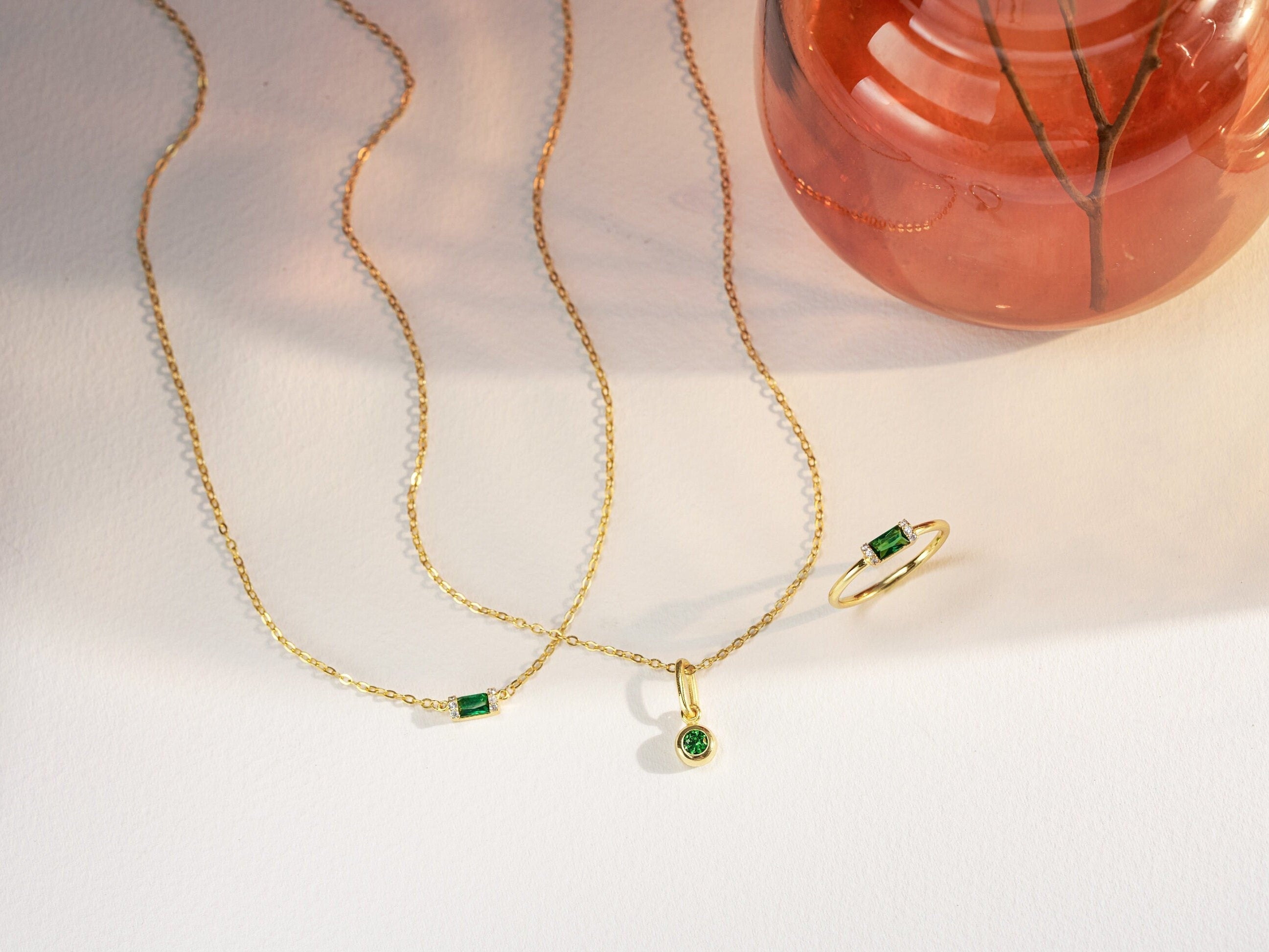 Baguette Birthstone Emerald Necklace-Birthstone Necklace-EcoPhilia