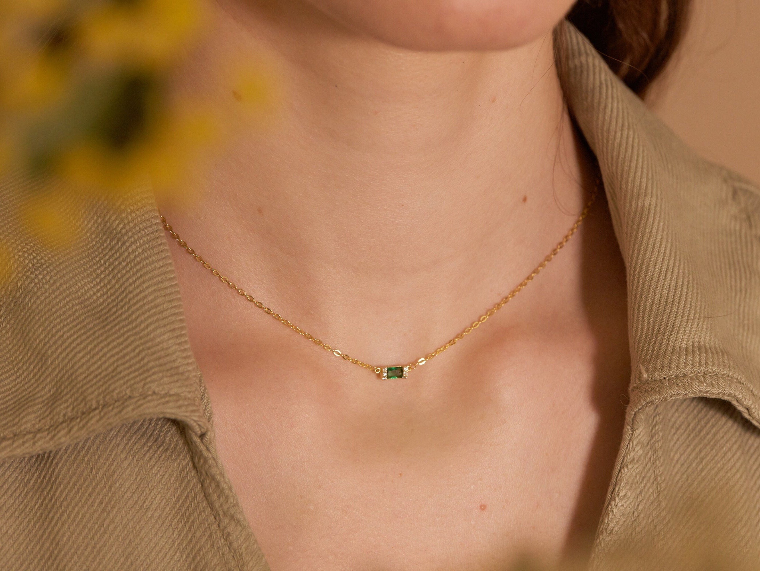 Baguette Birthstone Emerald Necklace-Birthstone Necklace-EcoPhilia