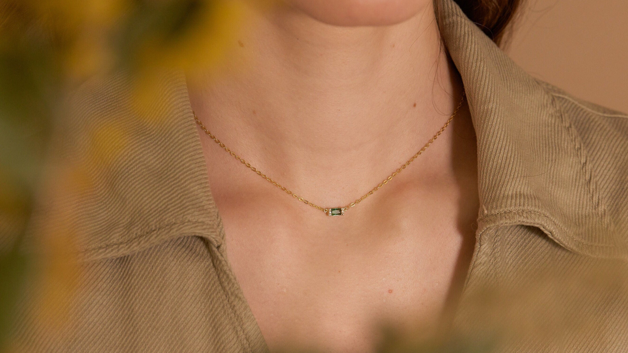 Baguette Birthstone Emerald Necklace-Birthstone Necklace-EcoPhilia