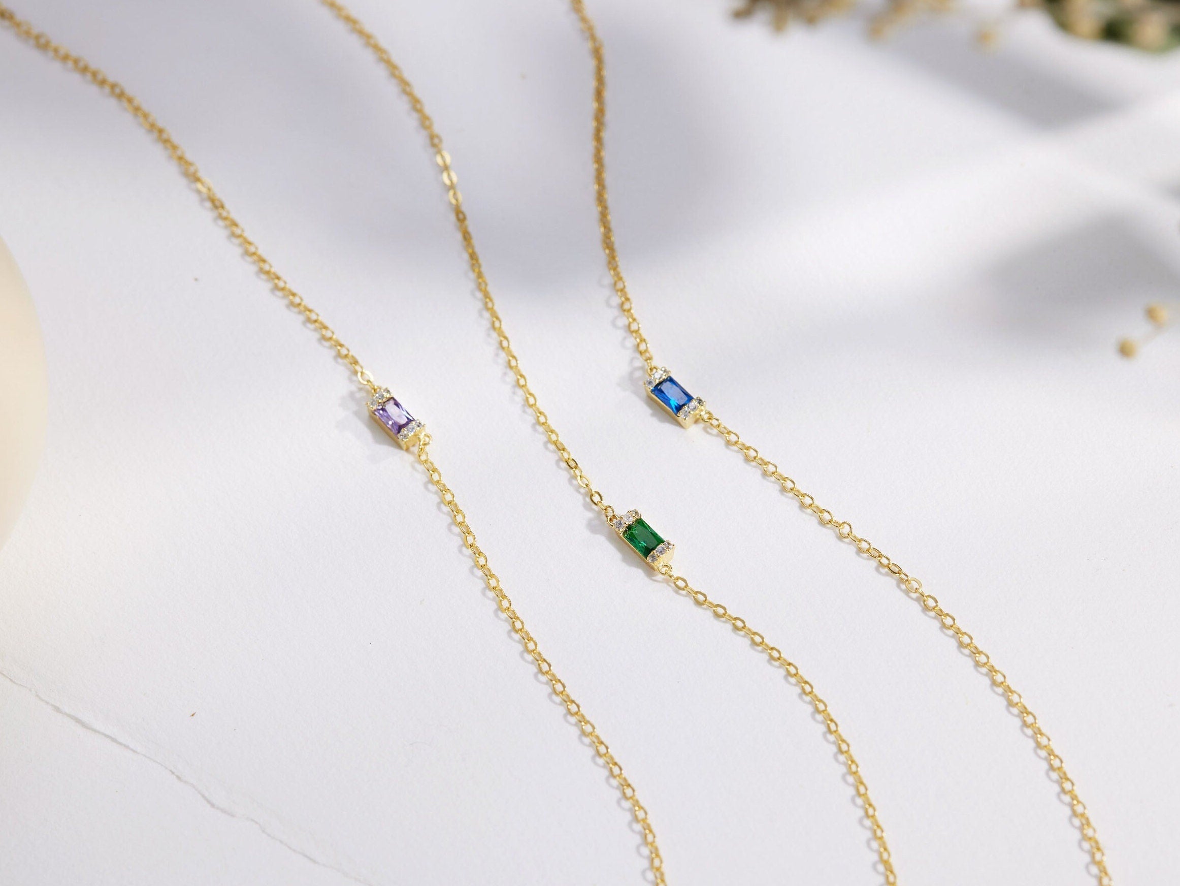 Baguette Birthstone Emerald Necklace-Birthstone Necklace-EcoPhilia