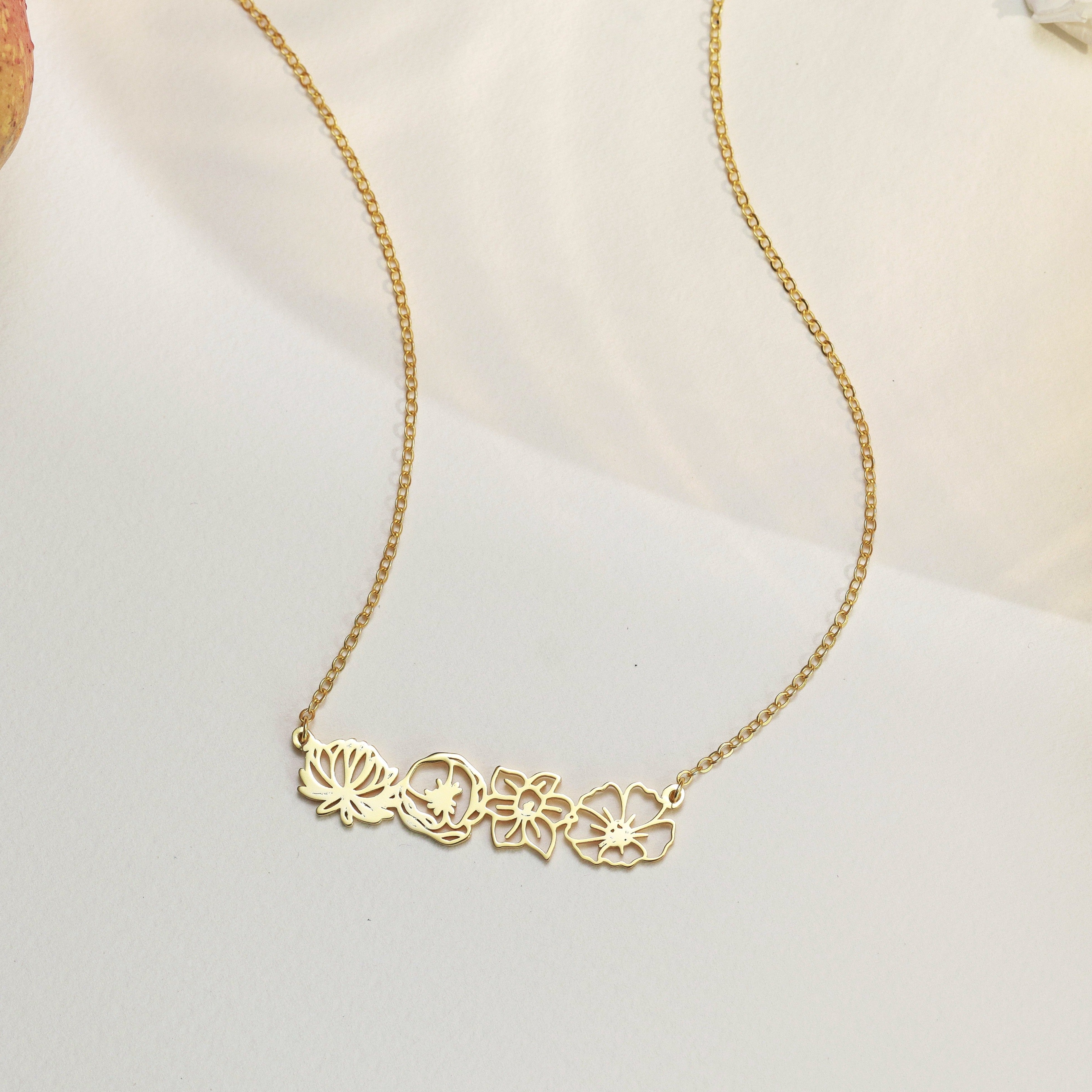 Birth Flower Combination Bar Necklace-Jewelry > Necklaces > Monogram & Name Necklaces-EcoPhilia