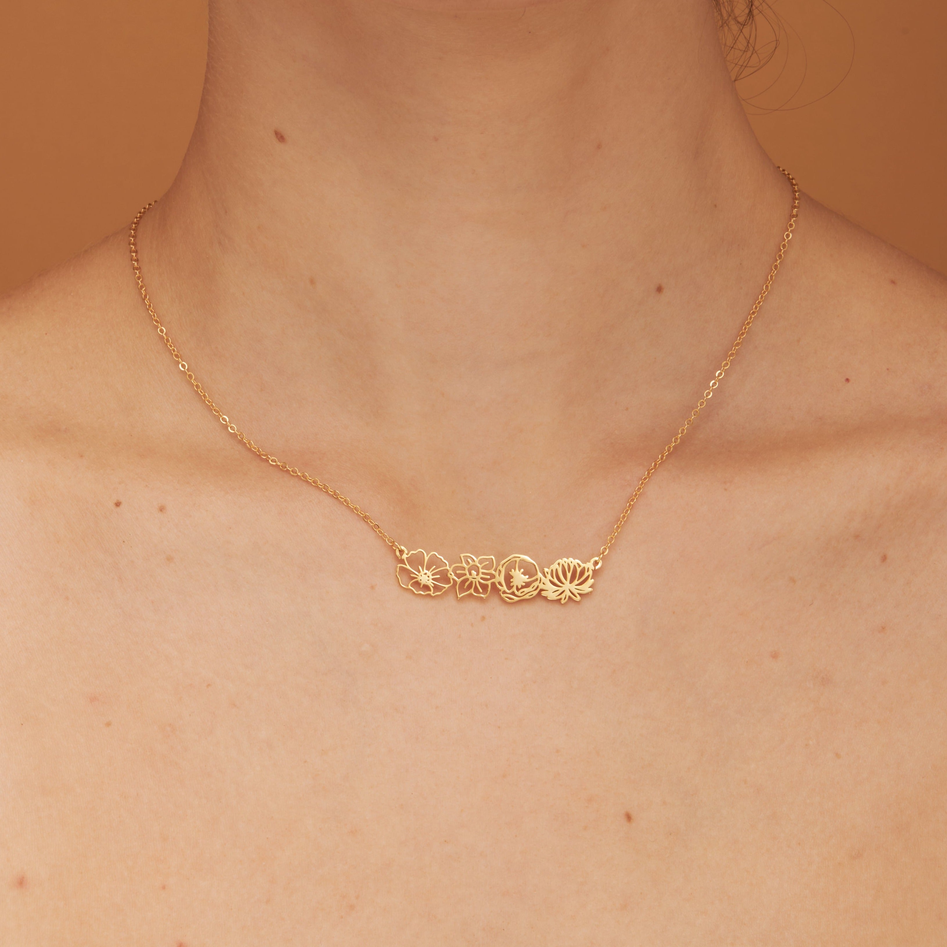 Birth Flower Combination Bar Necklace-Jewelry > Necklaces > Monogram & Name Necklaces-EcoPhilia