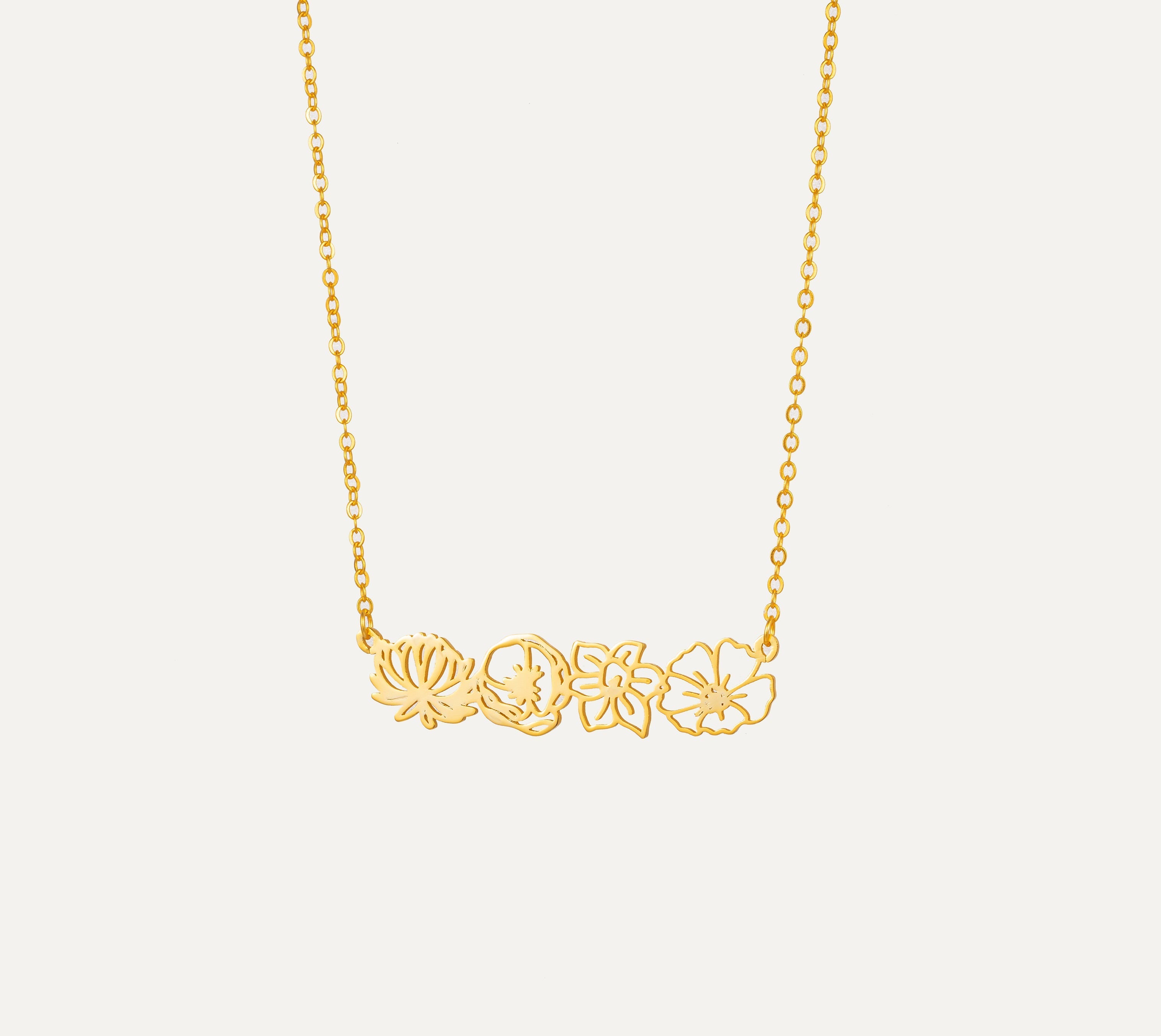 Birth Flower Combination Bar Necklace-Jewelry > Necklaces > Monogram & Name Necklaces-EcoPhilia