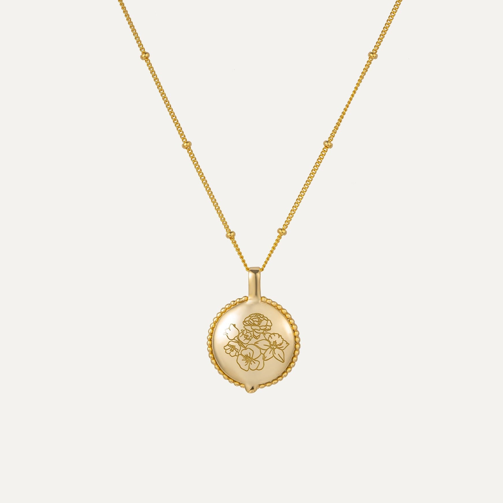 Birth Flower Engraved Locket Necklace-Jewelry > Necklaces > Lockets-EcoPhilia