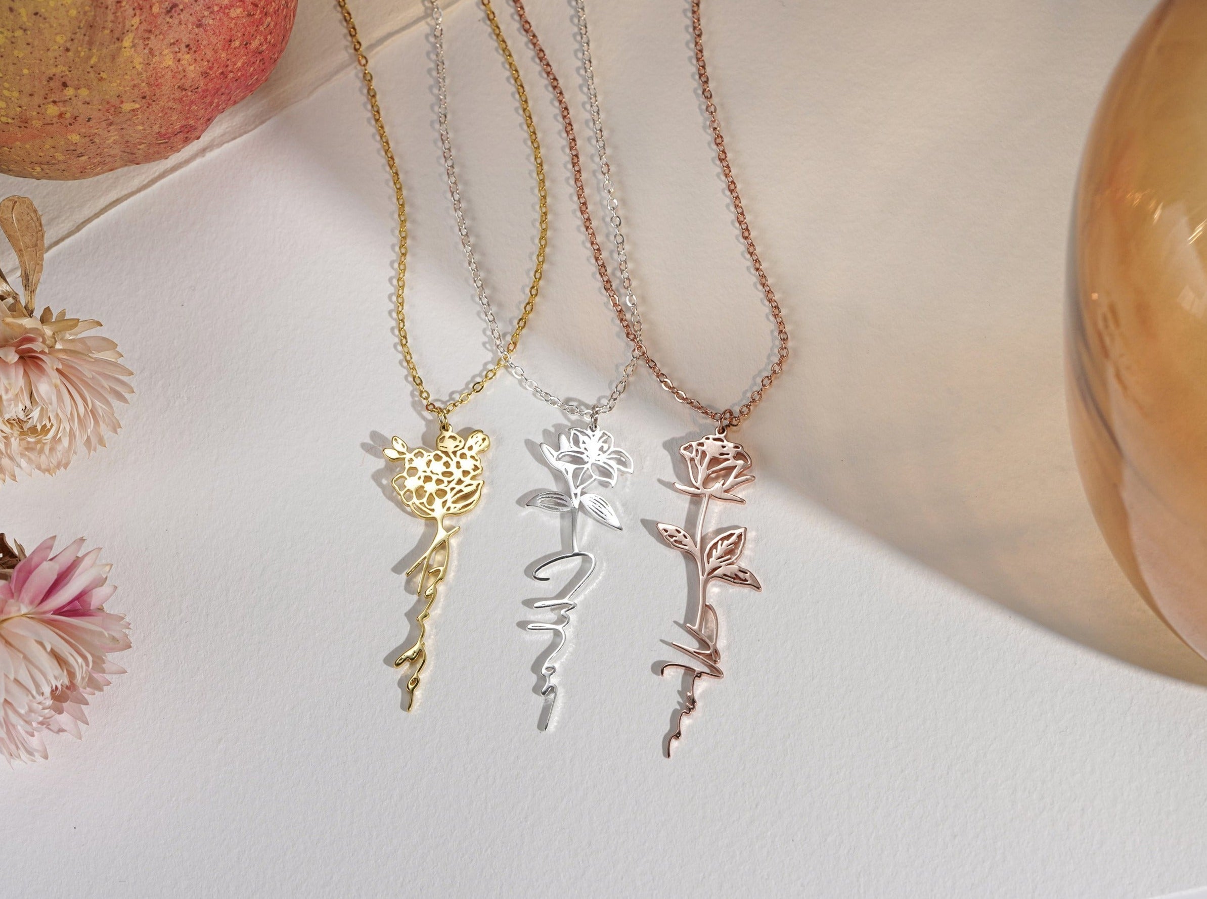 Birth Flower Name Necklace-Jewelry > Necklaces > Monogram & Name Necklaces-EcoPhilia