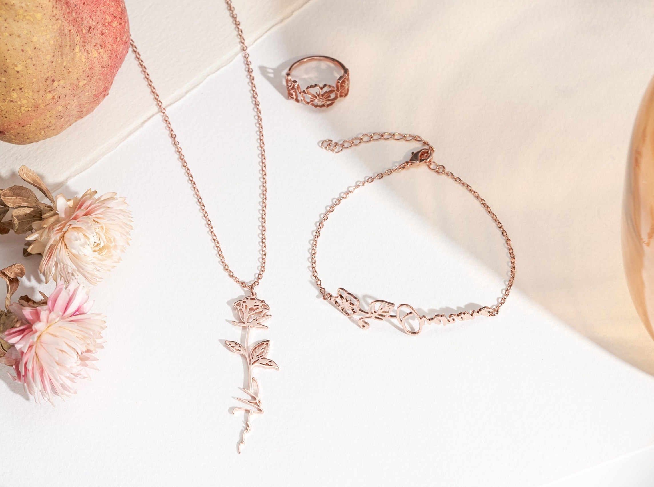 Birth Flower Name Necklace-Jewelry > Necklaces > Monogram & Name Necklaces-EcoPhilia