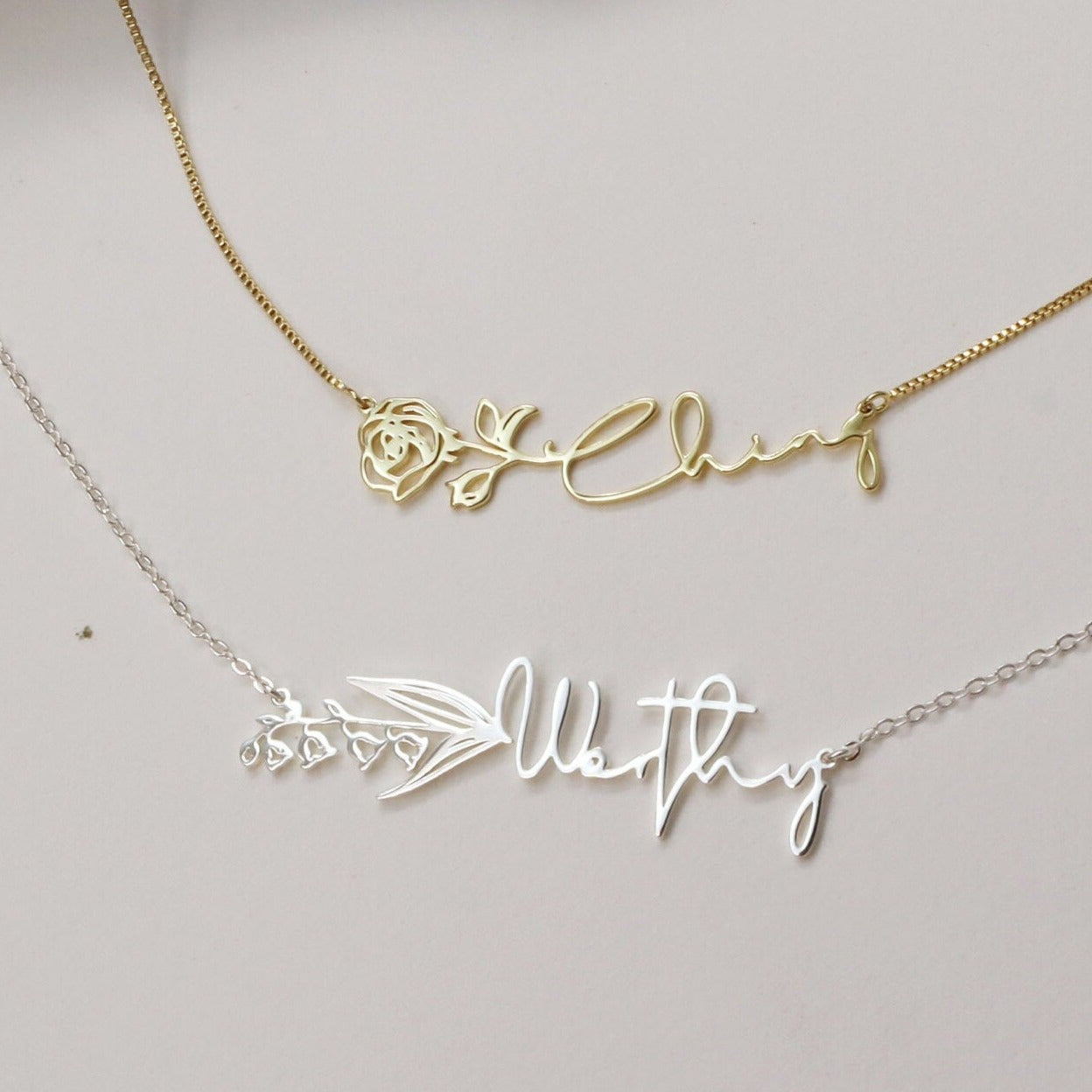 Birth Flower Name Necklace-Jewelry > Necklaces > Monogram & Name Necklaces-EcoPhilia