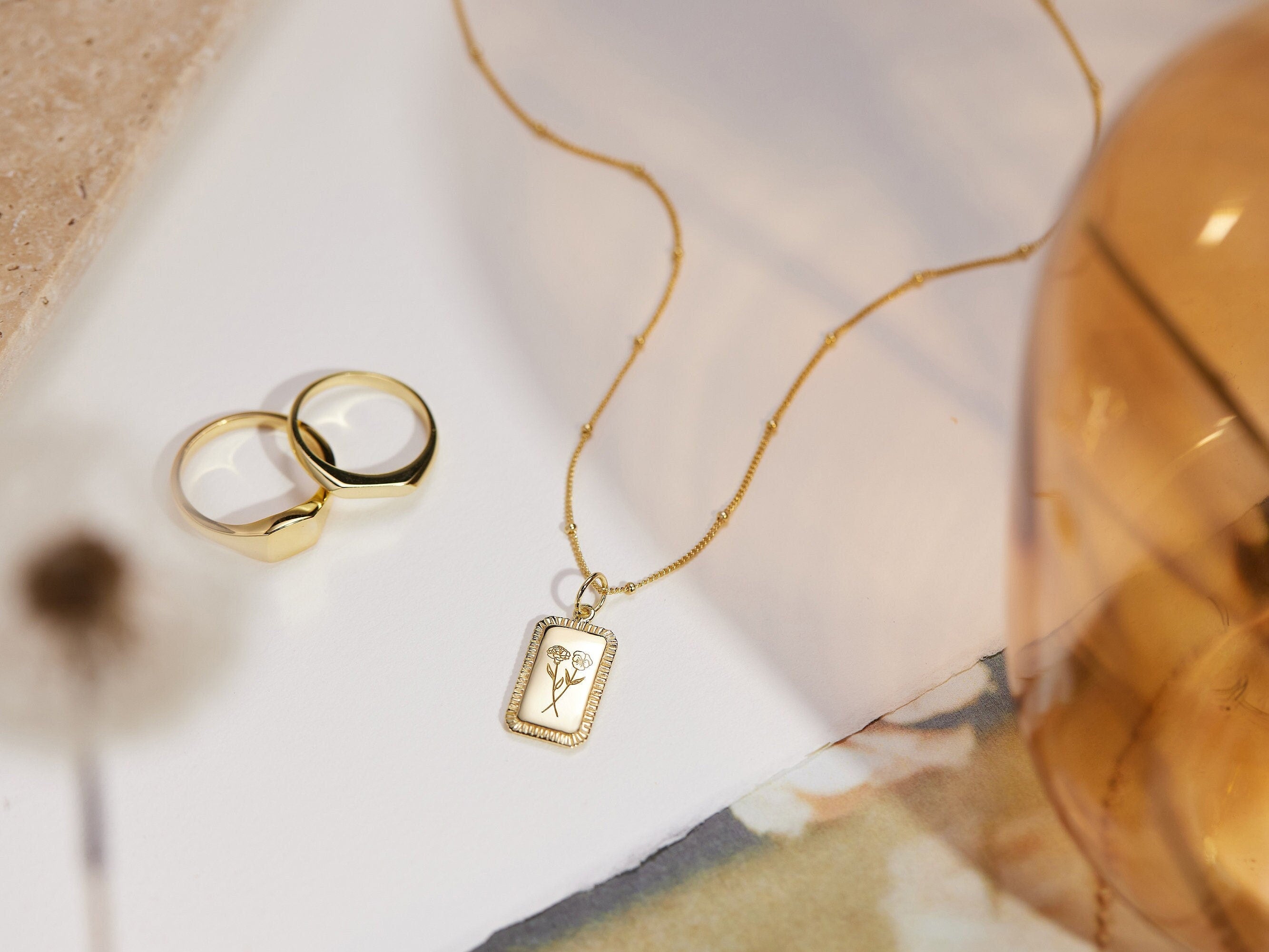 Birth Flower Tag Necklace-Birth Flower Tag Necklace-EcoPhilia