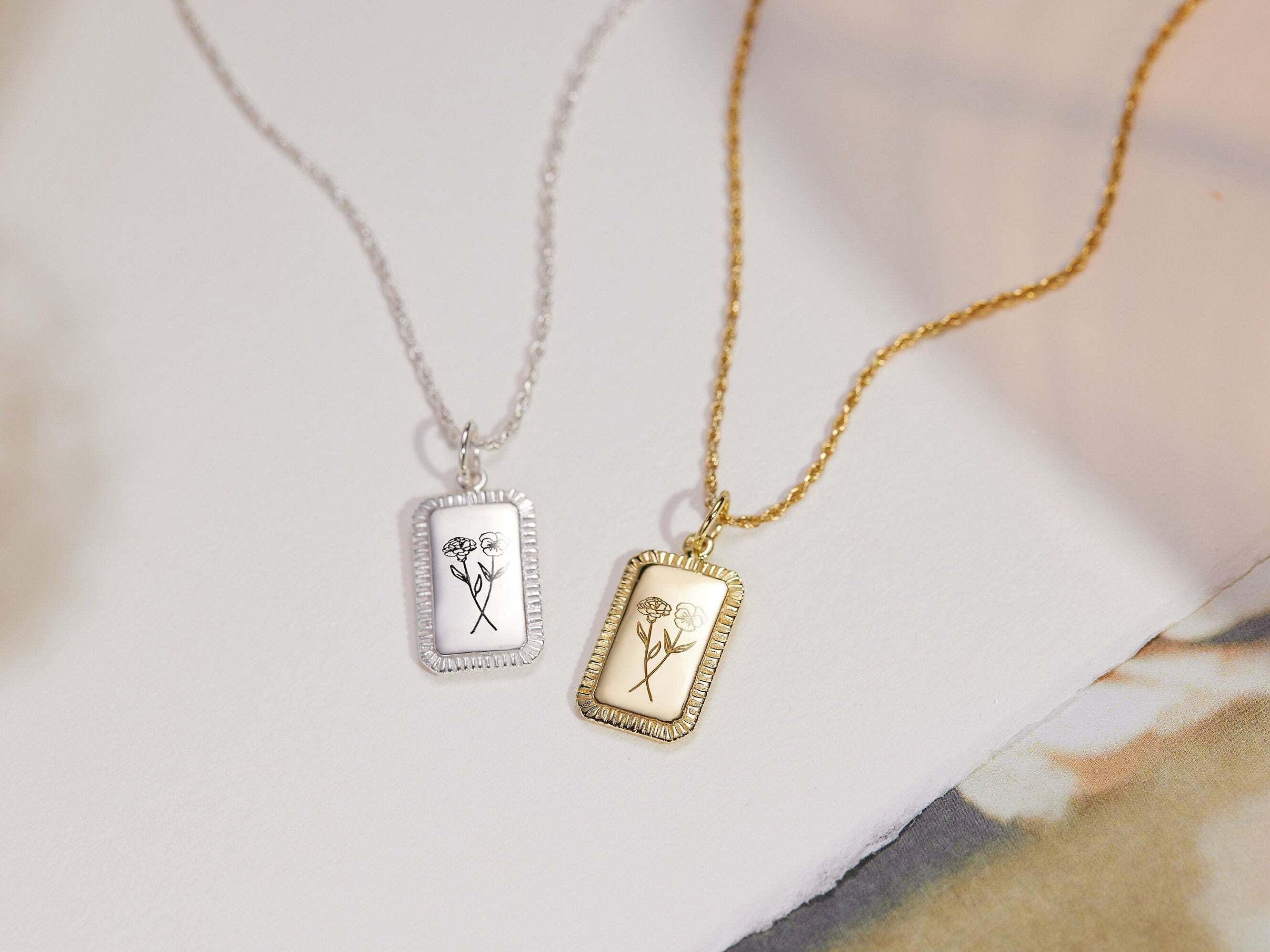 Birth Flower Tag Necklace-Birth Flower Tag Necklace-EcoPhilia