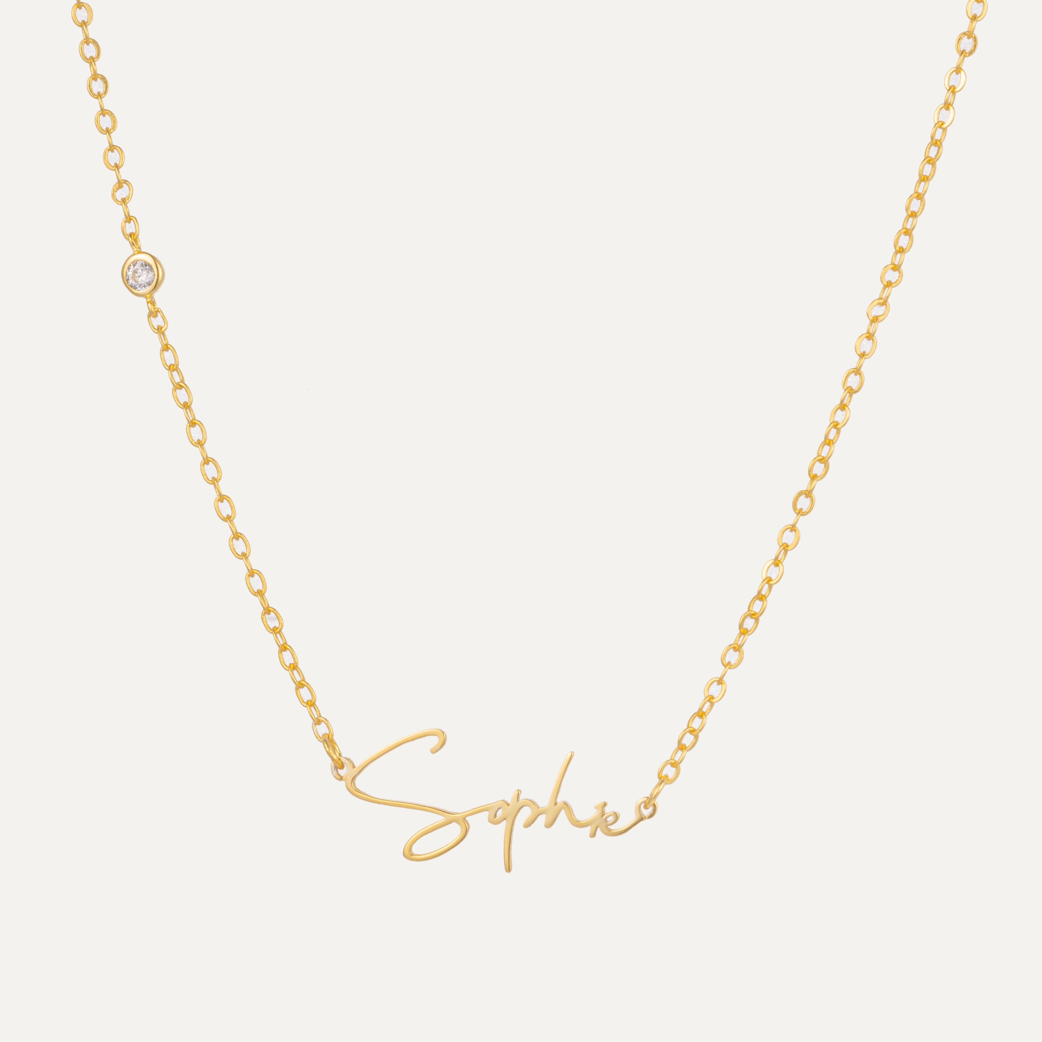 Dainty Name Necklace with Birthstone-Jewelry > Necklaces > Monogram & Name Necklaces-EcoPhilia