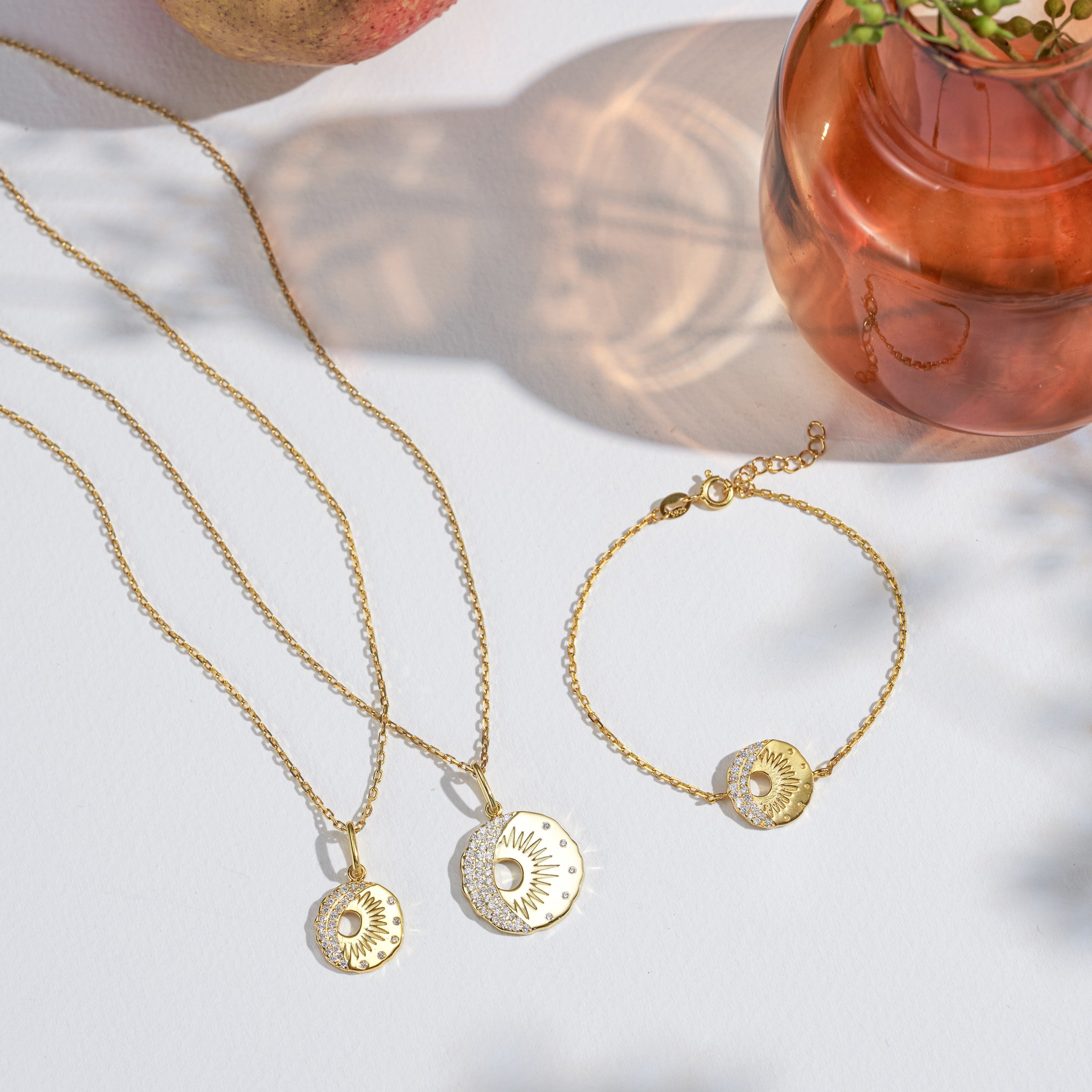 Diamond Moon Sun Star Necklace-Jewelry > Necklaces > Charm Necklaces-EcoPhilia