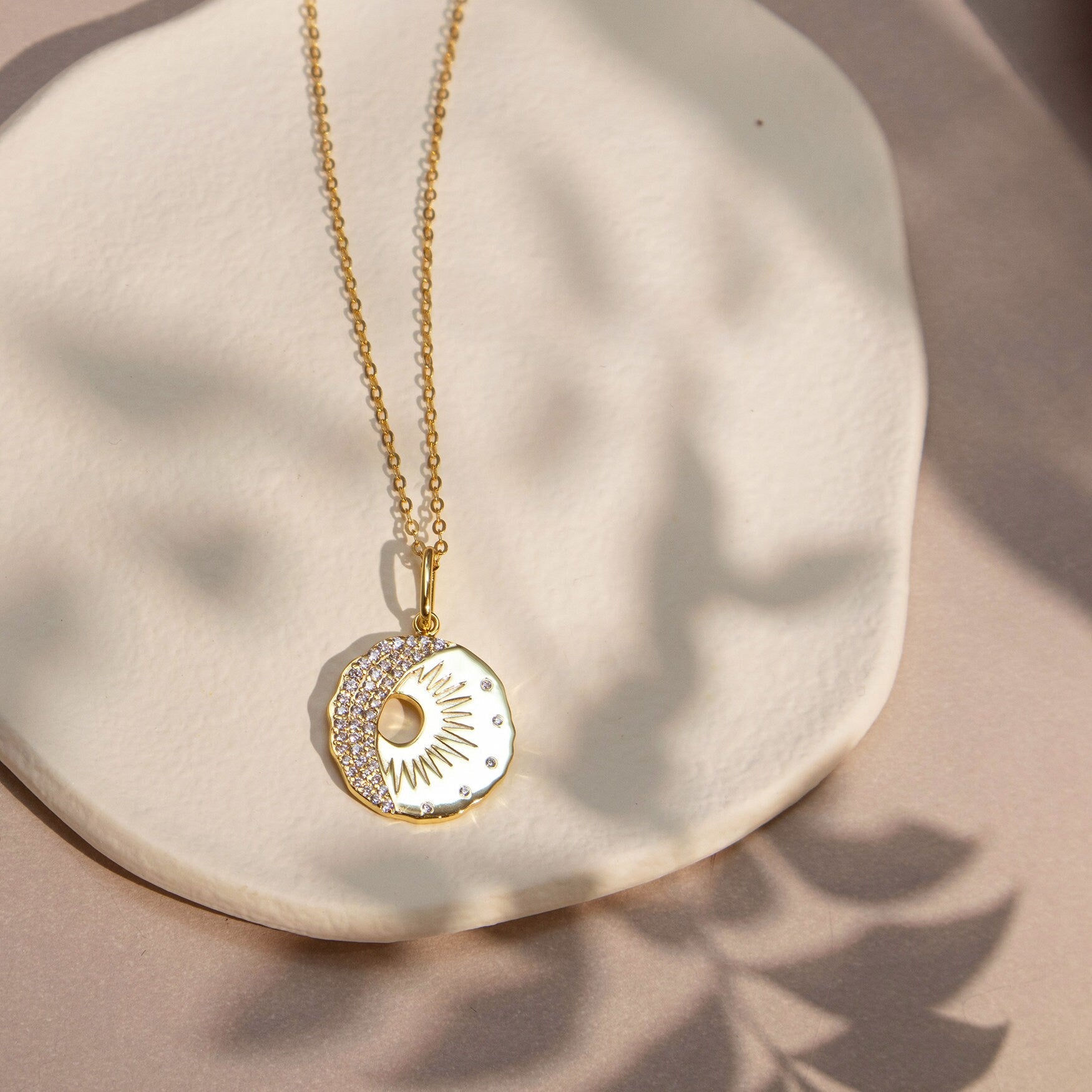 Diamond Moon Sun Star Necklace-Jewelry > Necklaces > Charm Necklaces-EcoPhilia