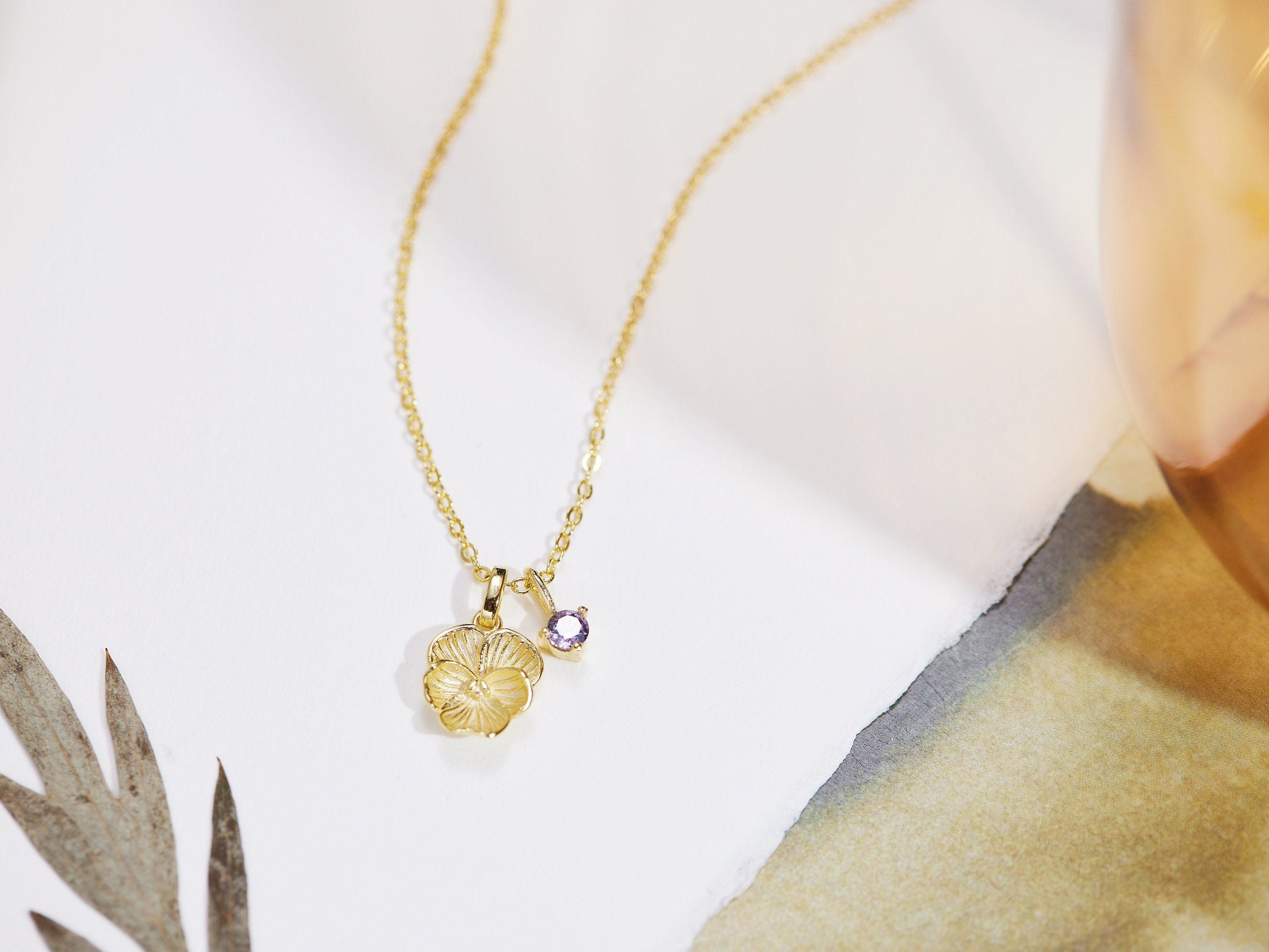 February Violet Birth Flower Necklace-necklace with flower pendant-EcoPhilia