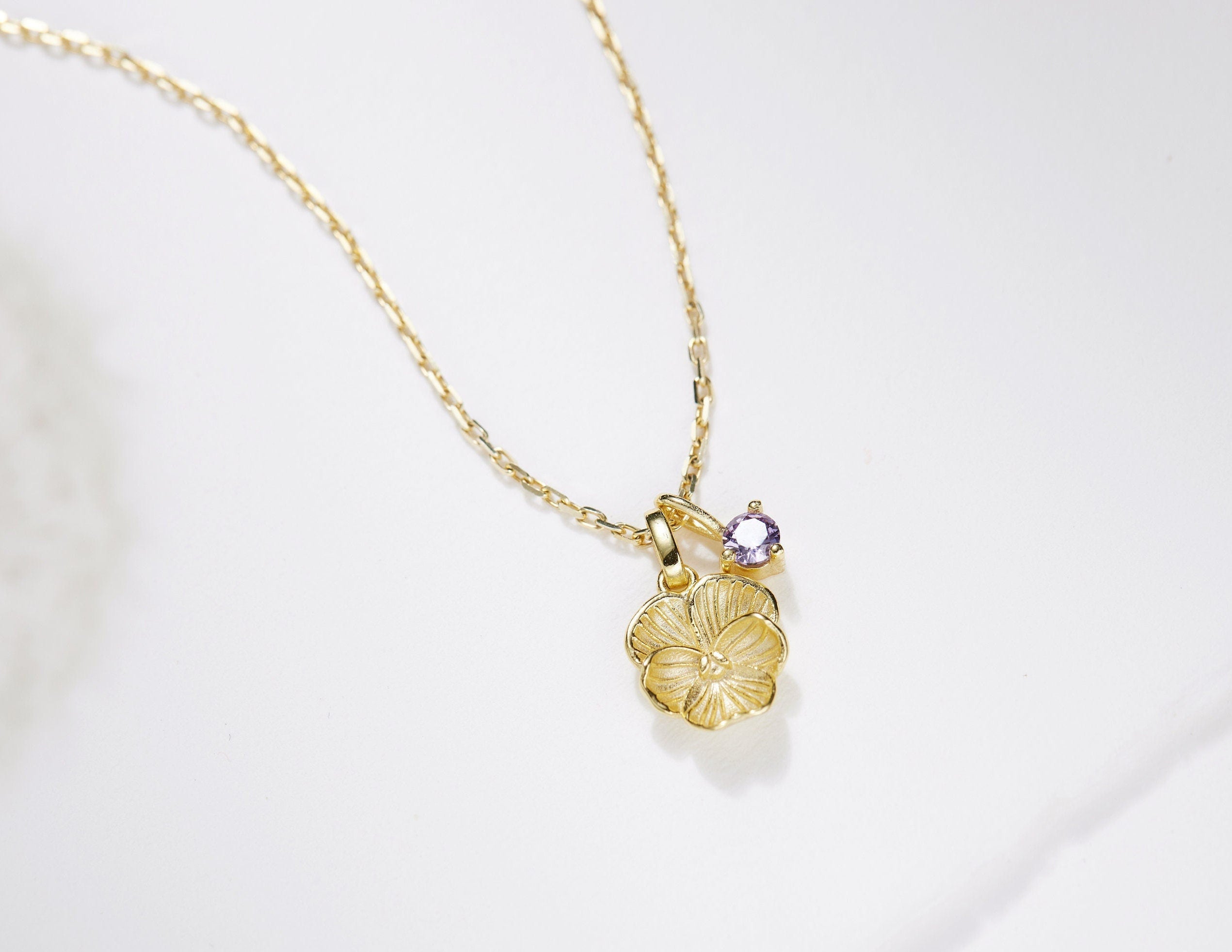 February Violet Birth Flower Necklace-necklace with flower pendant-EcoPhilia