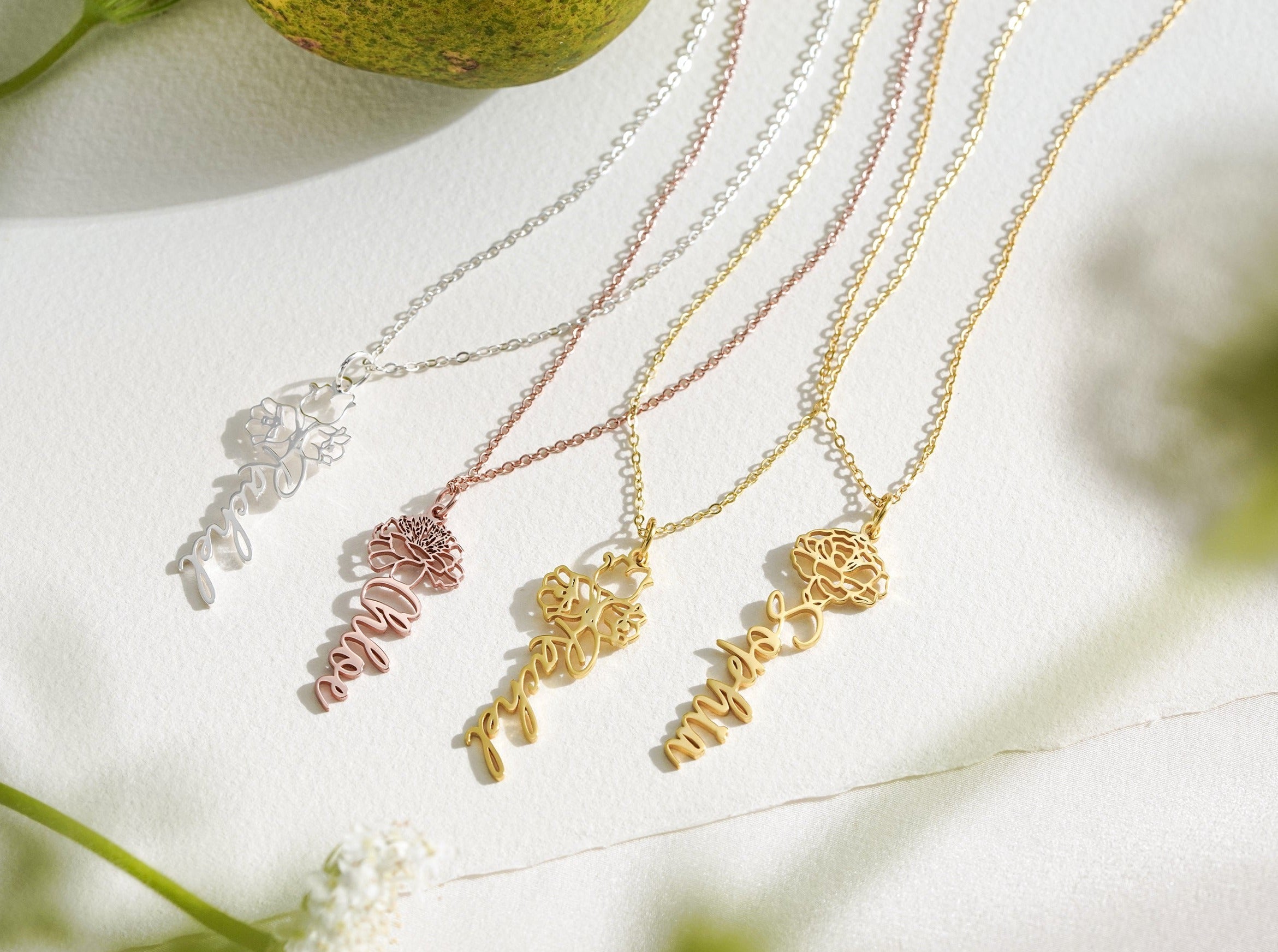 Floral Name Necklace-Jewelry > Necklaces > Monogram & Name Necklaces-EcoPhilia