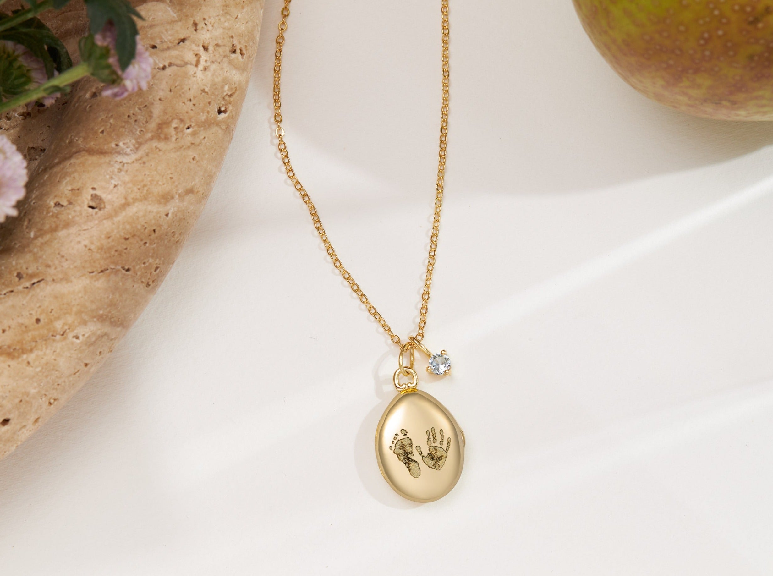 Footprint Oval Photo Locket Necklace-Jewelry > Necklaces > Pendant Necklaces-EcoPhilia