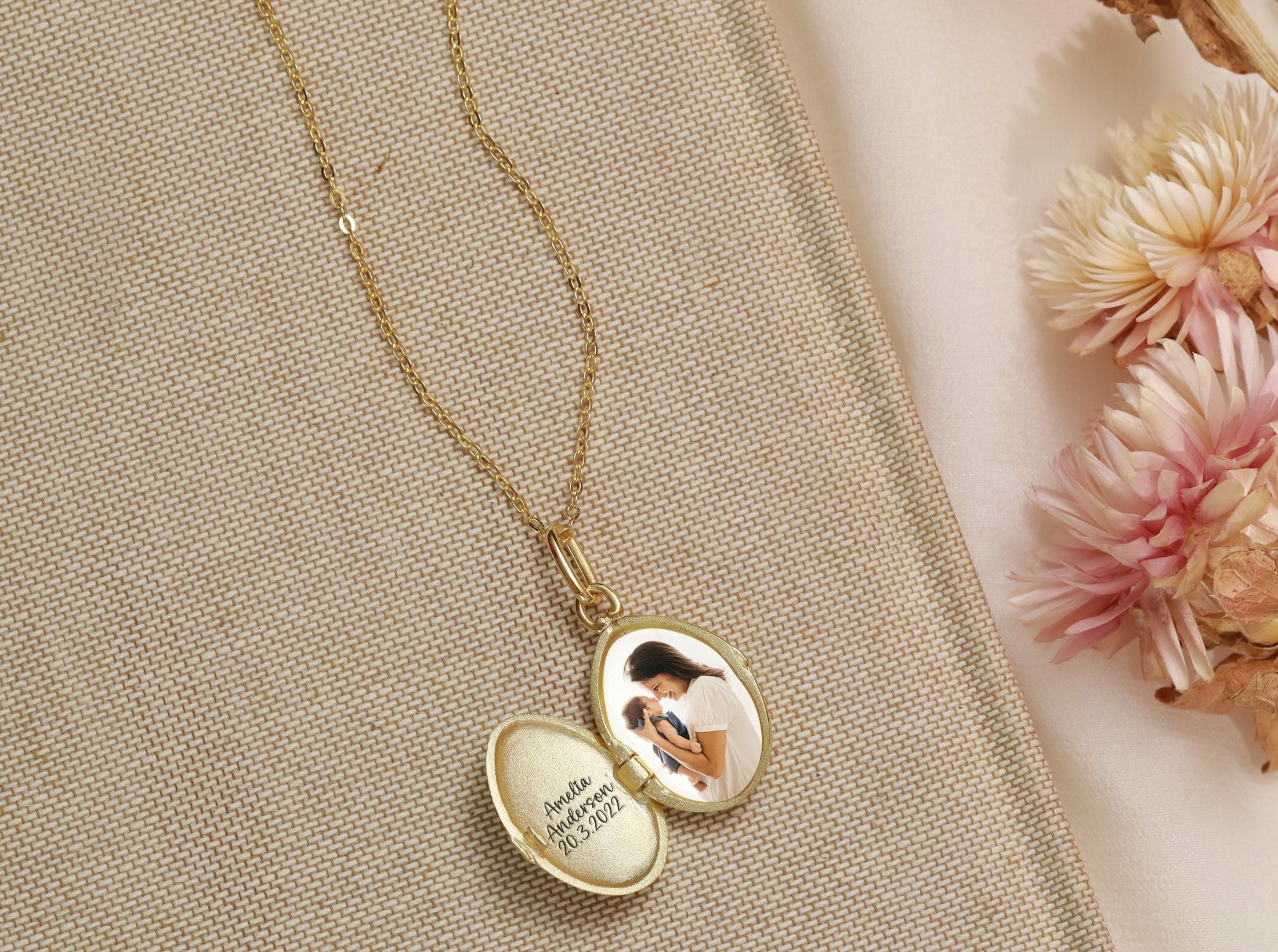 Footprint Oval Photo Locket Necklace-Jewelry > Necklaces > Pendant Necklaces-EcoPhilia