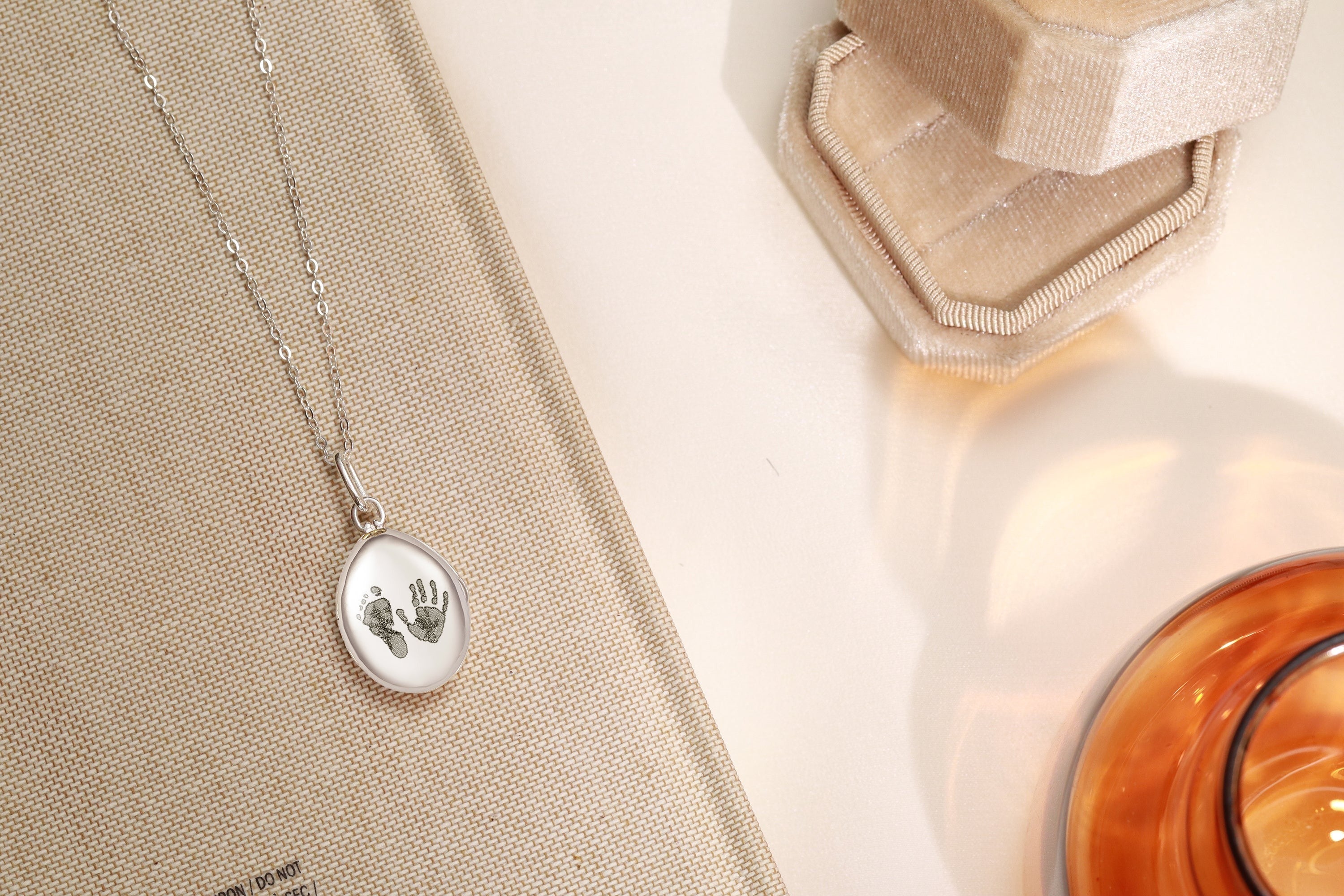 Footprint Oval Photo Locket Necklace-Jewelry > Necklaces > Pendant Necklaces-EcoPhilia