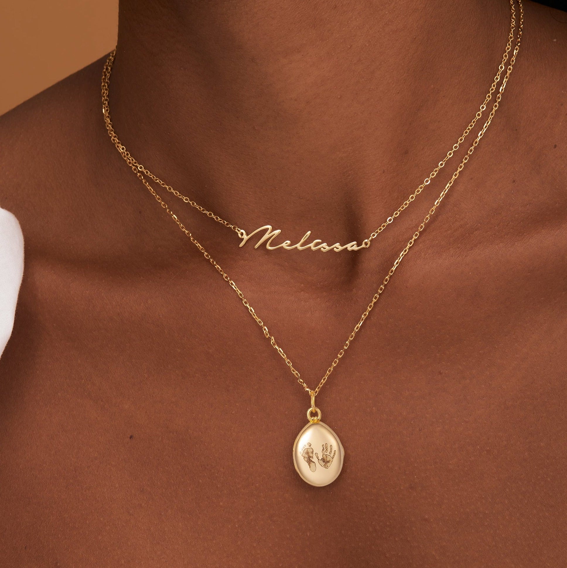 Footprint Oval Photo Locket Necklace-Jewelry > Necklaces > Pendant Necklaces-EcoPhilia