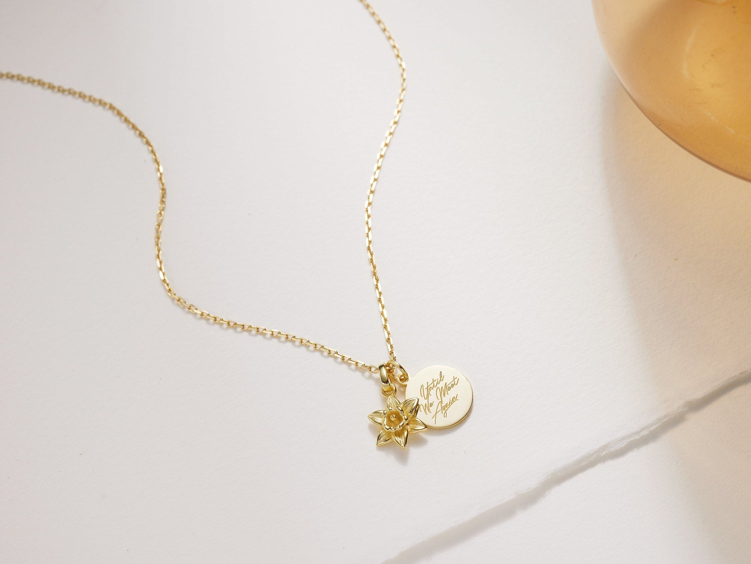 March Daffodil Birth Flower Necklace-daffodil pendant necklace-EcoPhilia