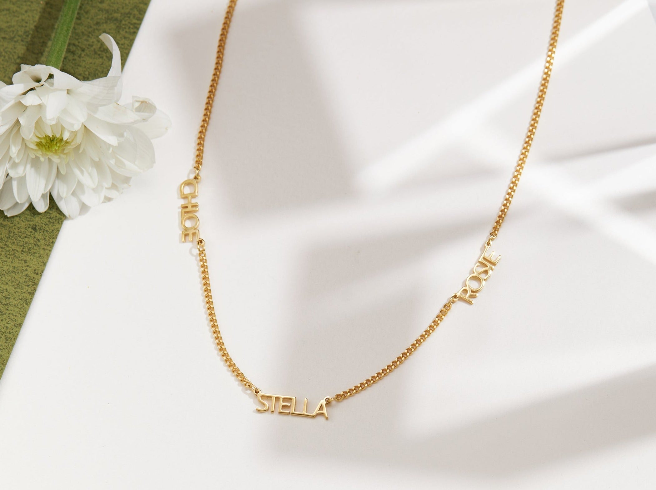 Minimalist Multi Name Necklace in Curb Chain-Jewelry > Necklaces > Monogram & Name Necklaces-EcoPhilia