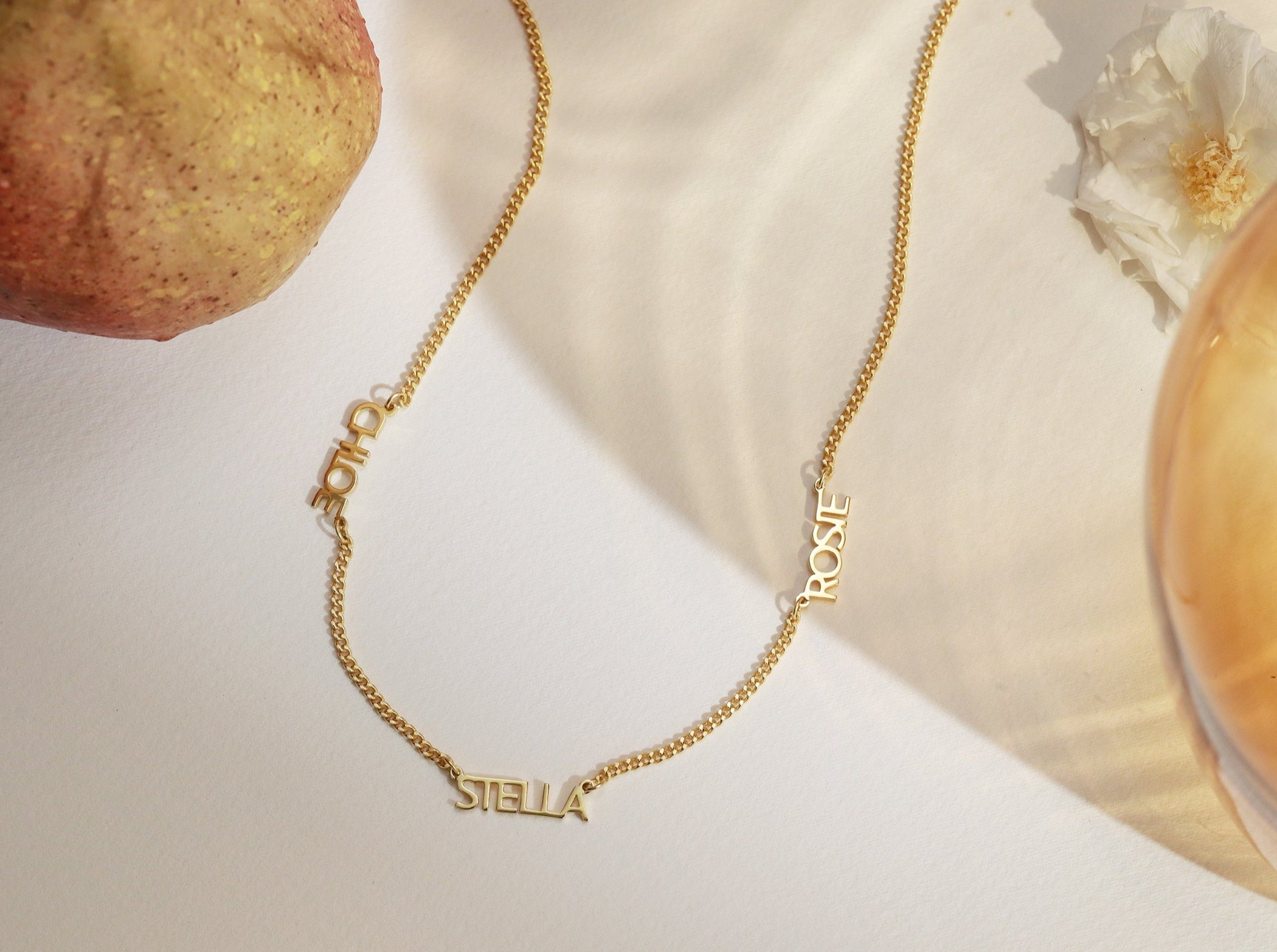 Minimalist Multi Name Necklace in Curb Chain-Jewelry > Necklaces > Monogram & Name Necklaces-EcoPhilia