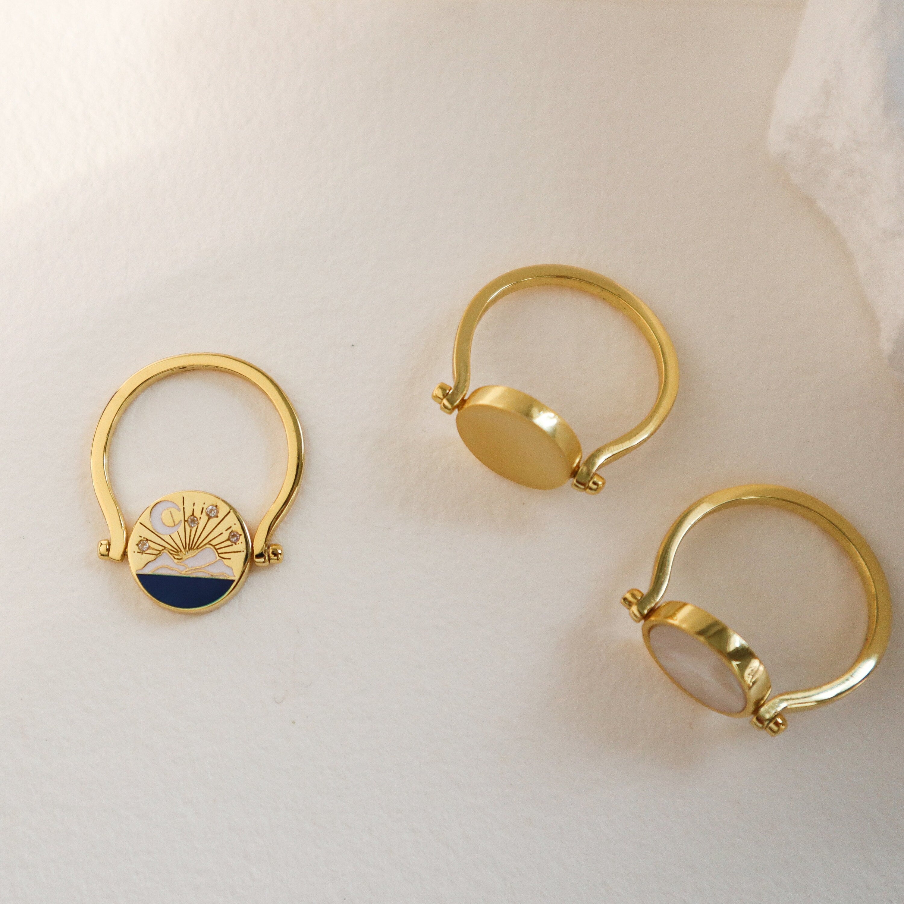 Moon Mountain Ocean Enamel Spinner Ring-Jewelry > Rings > Statement Rings-EcoPhilia