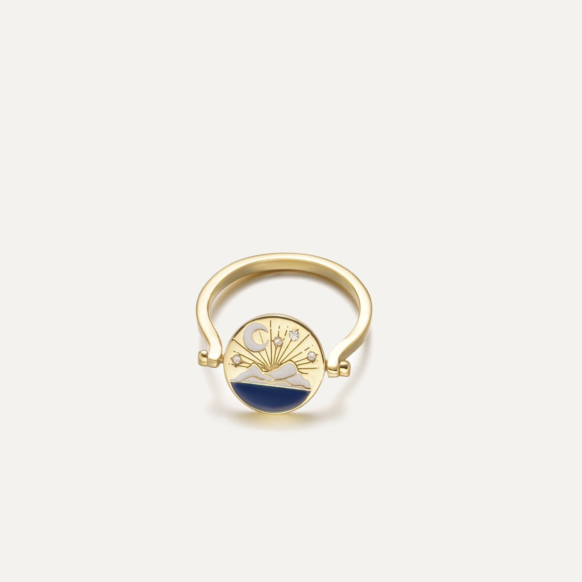 Moon Mountain Ocean Enamel Spinner Ring-Jewelry > Rings > Statement Rings-EcoPhilia