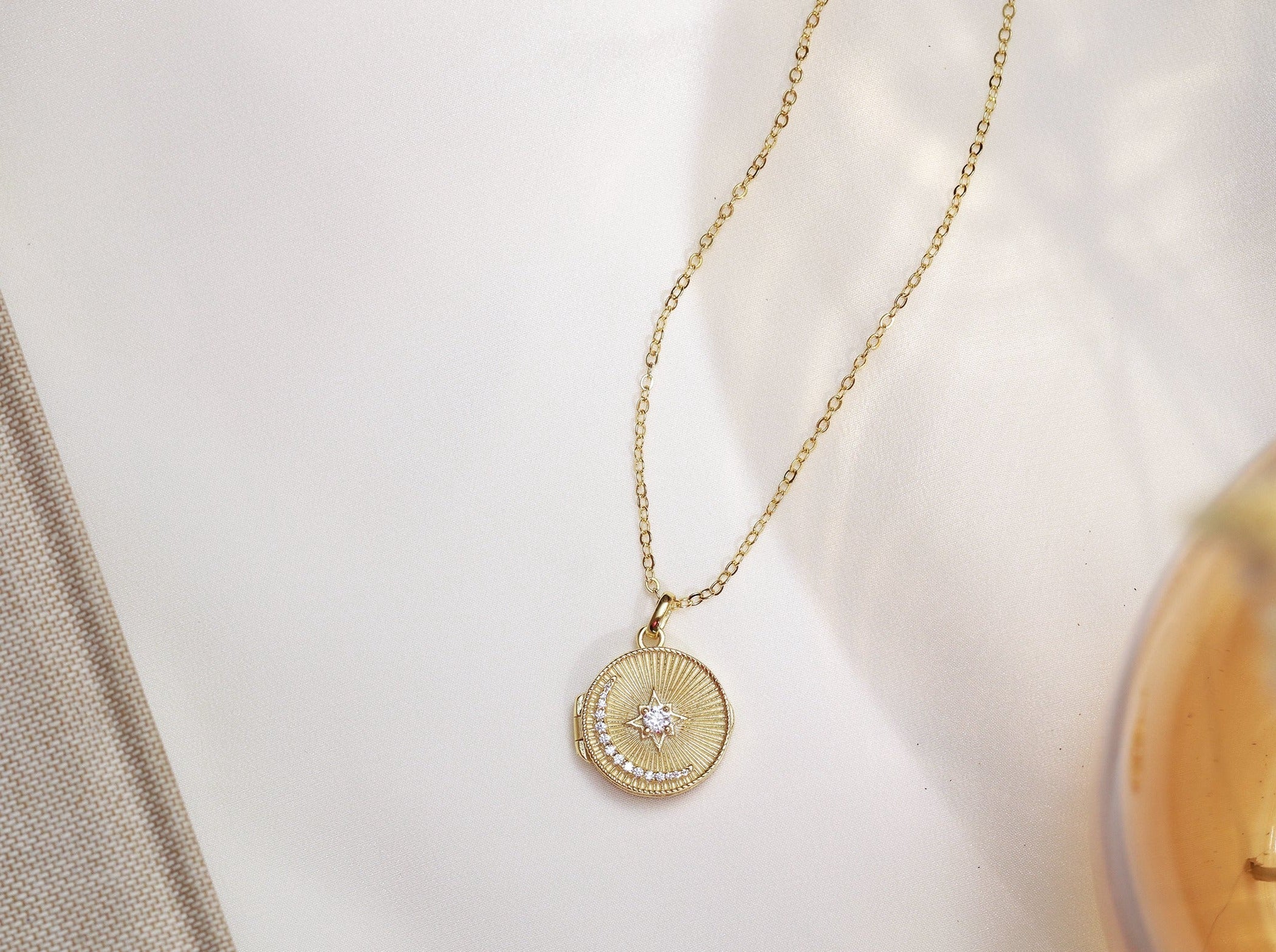 Moon Star Photo Locket Necklace-Jewelry > Necklaces > Lockets-EcoPhilia