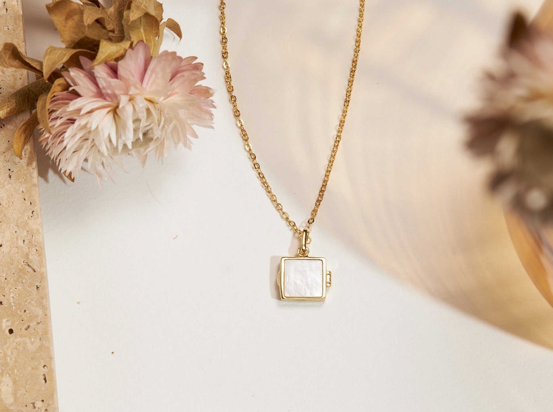 Mother of Pearl Locket Necklace-Jewelry > Necklaces > Lockets-EcoPhilia