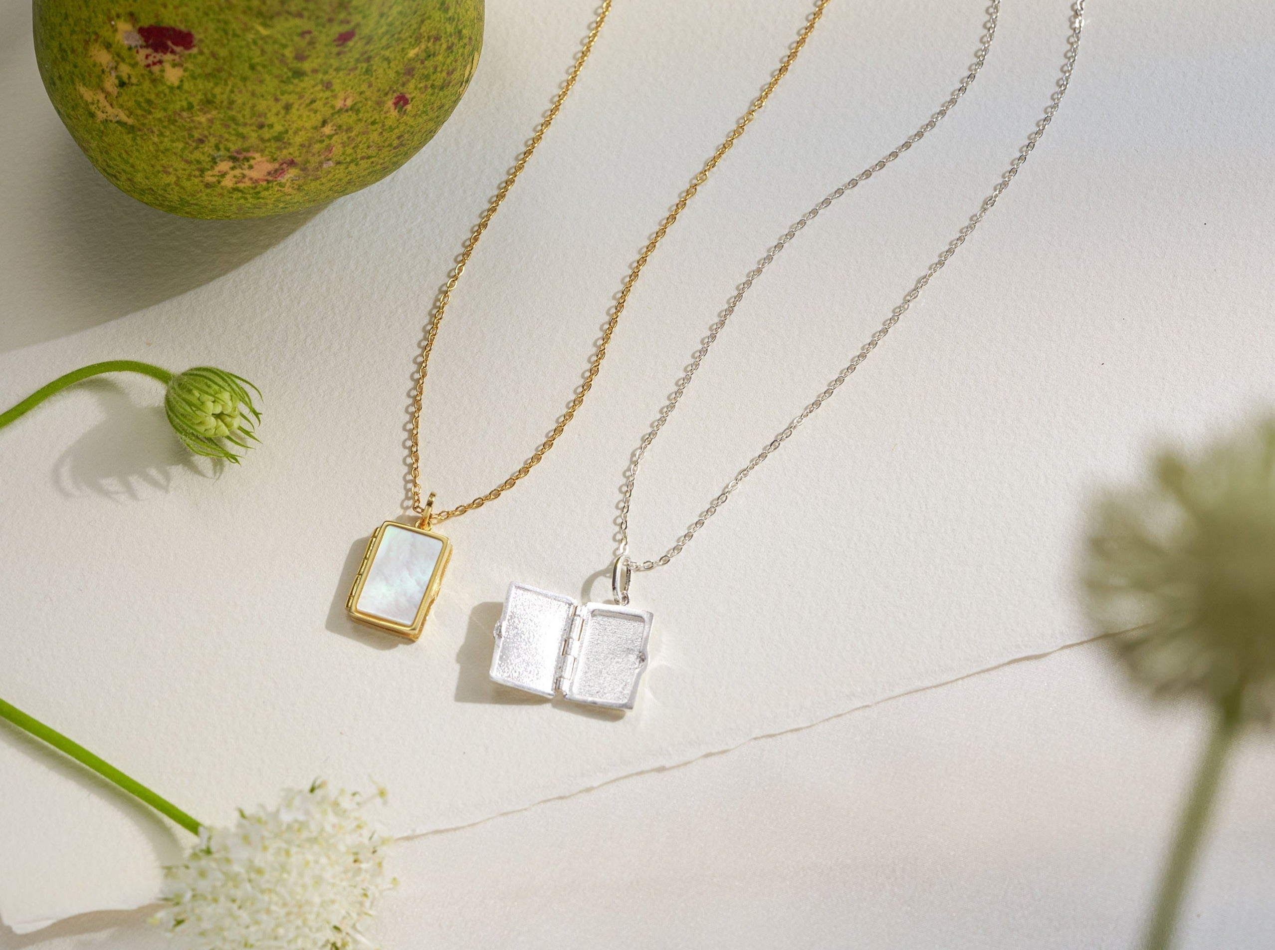 Mother of Pearl Locket Necklace-Jewelry > Necklaces > Lockets-EcoPhilia