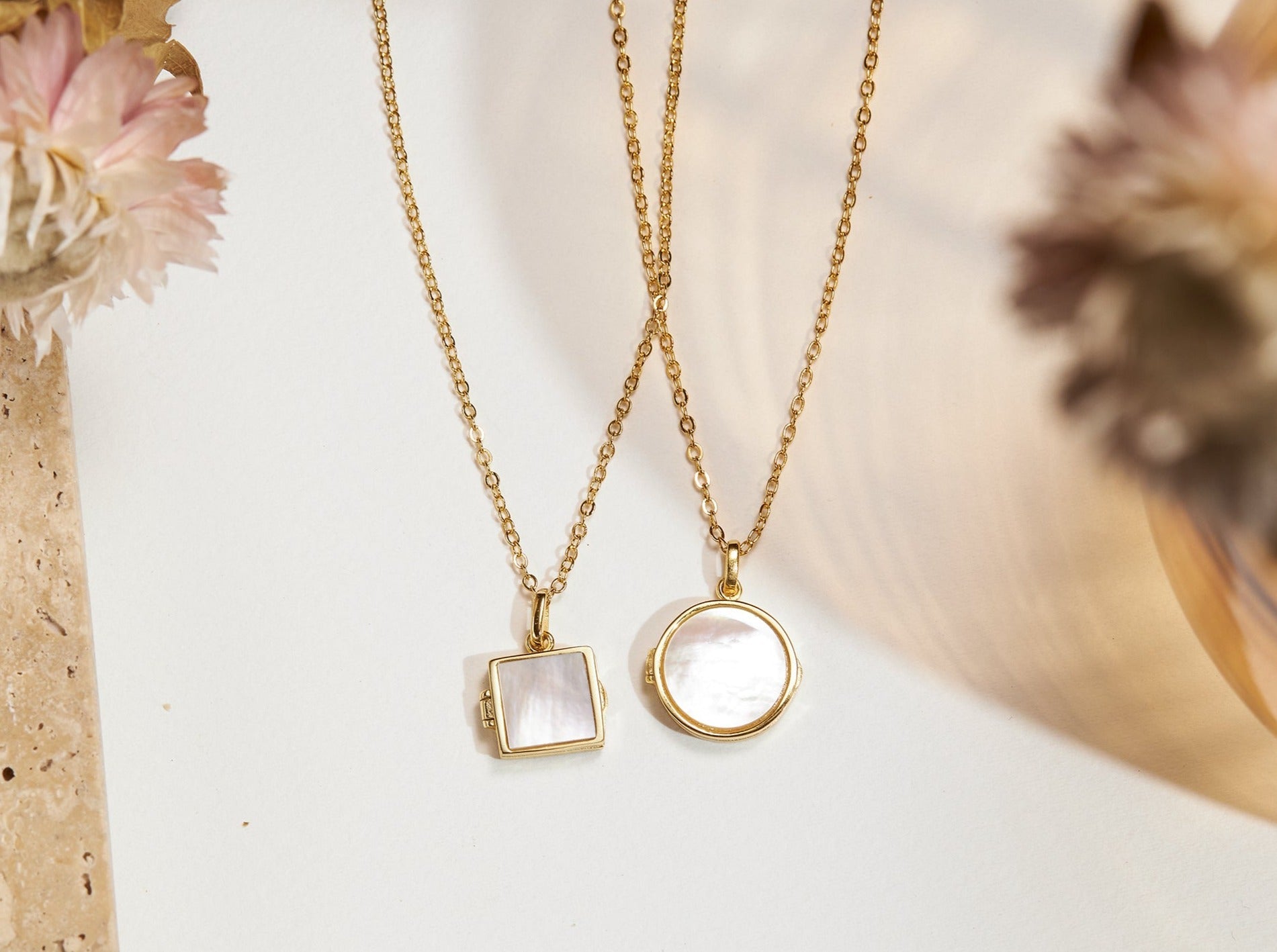 Mother of Pearl Locket Necklace-Jewelry > Necklaces > Lockets-EcoPhilia