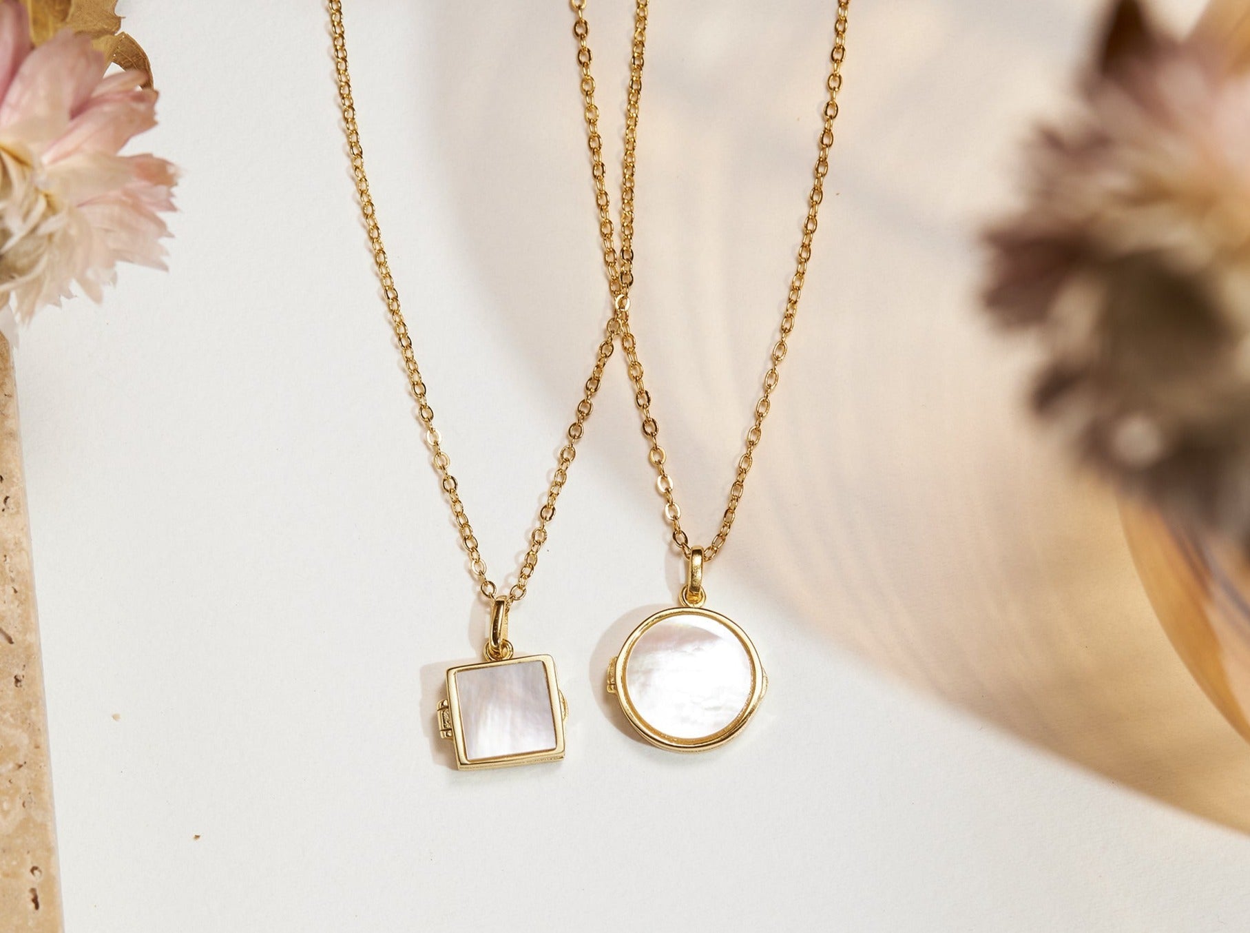 Mother of Pearl Locket Necklace-Jewelry > Necklaces > Lockets-EcoPhilia