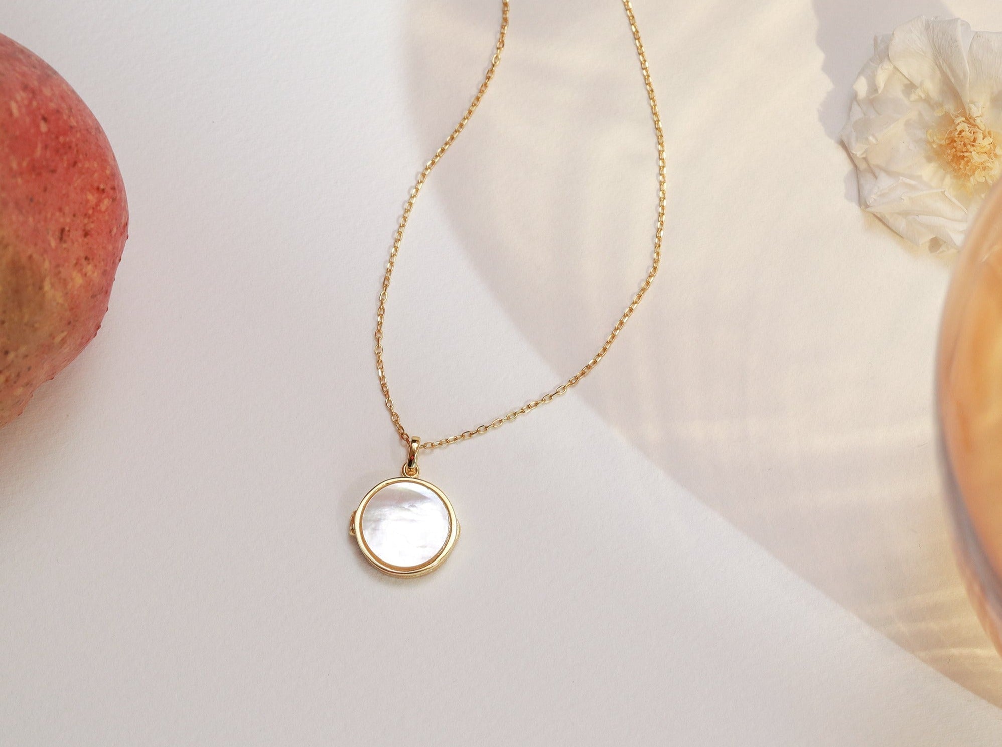 Mother of Pearl Locket Necklace-Jewelry > Necklaces > Lockets-EcoPhilia