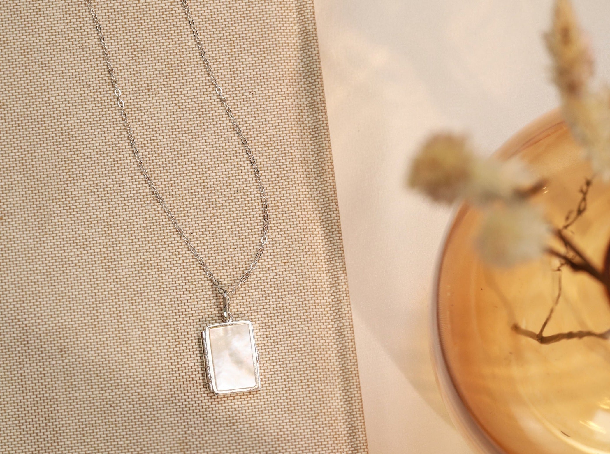 Mother of Pearl Locket Necklace-Jewelry > Necklaces > Lockets-EcoPhilia